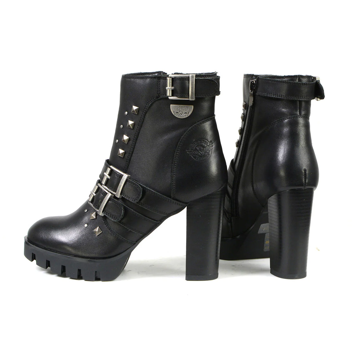 Milwaukee Leather MBL9456 Women's Premium Black Leather Fashion Platform Boots with Straps - Image 5