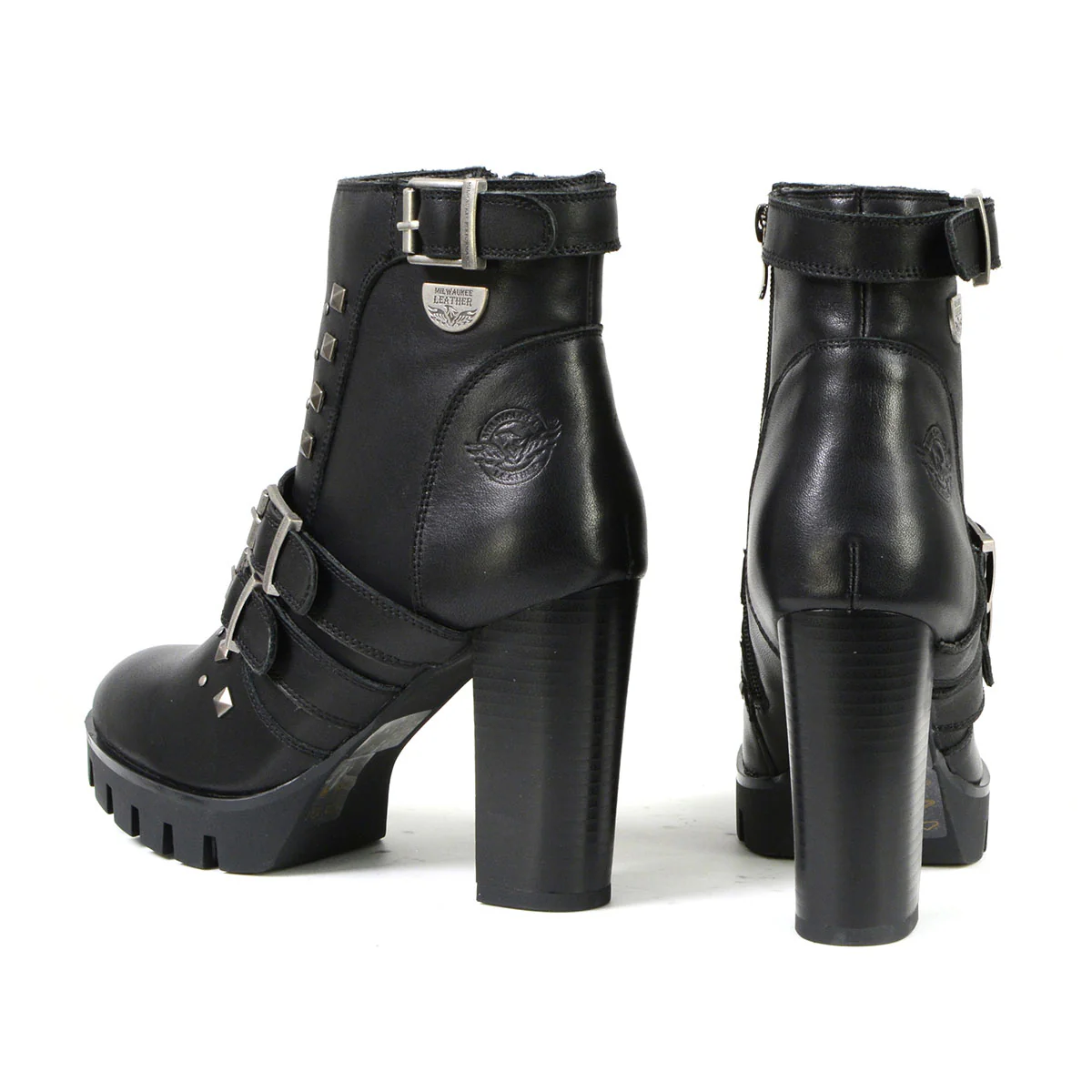 Milwaukee Leather MBL9456 Women's Premium Black Leather Fashion Platform Boots with Straps - Image 6