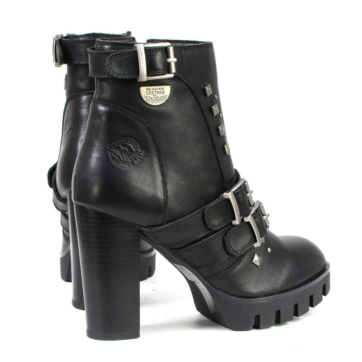 Milwaukee Leather MBL9456 Women's Premium Black Leather Fashion Platform Boots with Straps - Image 7