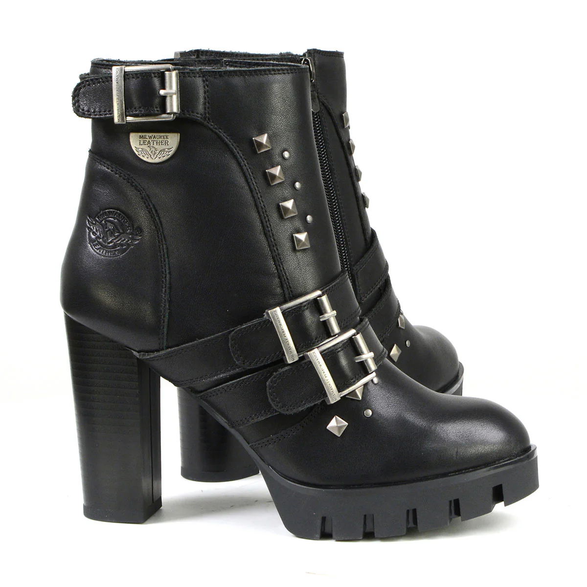 Milwaukee Leather MBL9456 Women's Premium Black Leather Fashion Platform Boots with Straps - Image 8