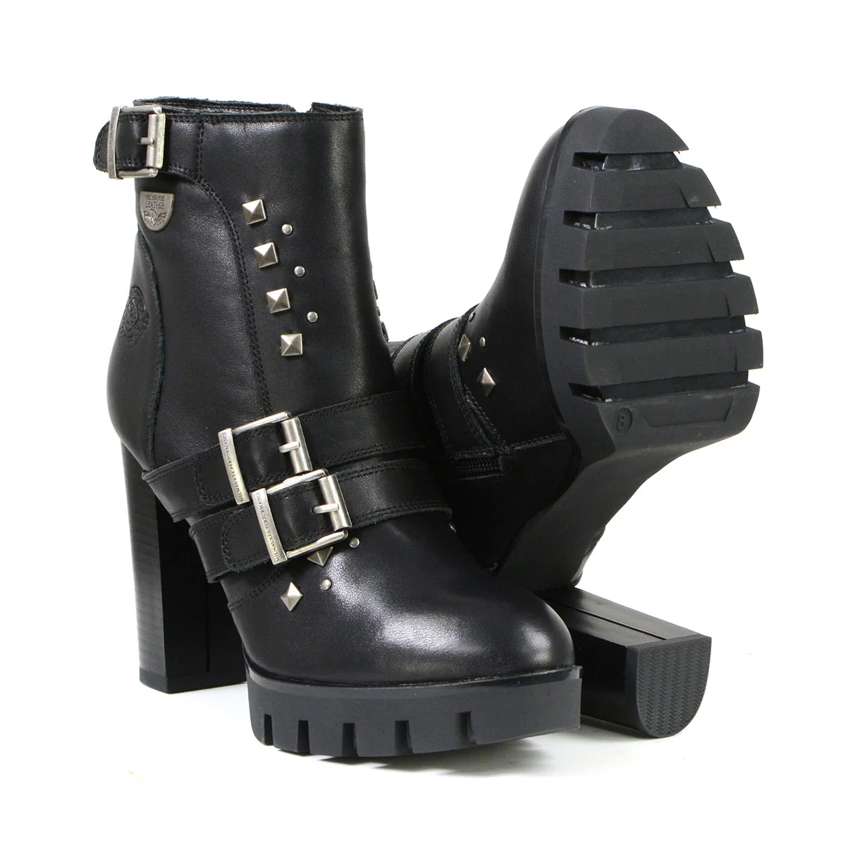 Milwaukee Leather MBL9456 Women's Premium Black Leather Fashion Platform Boots with Straps - Image 9