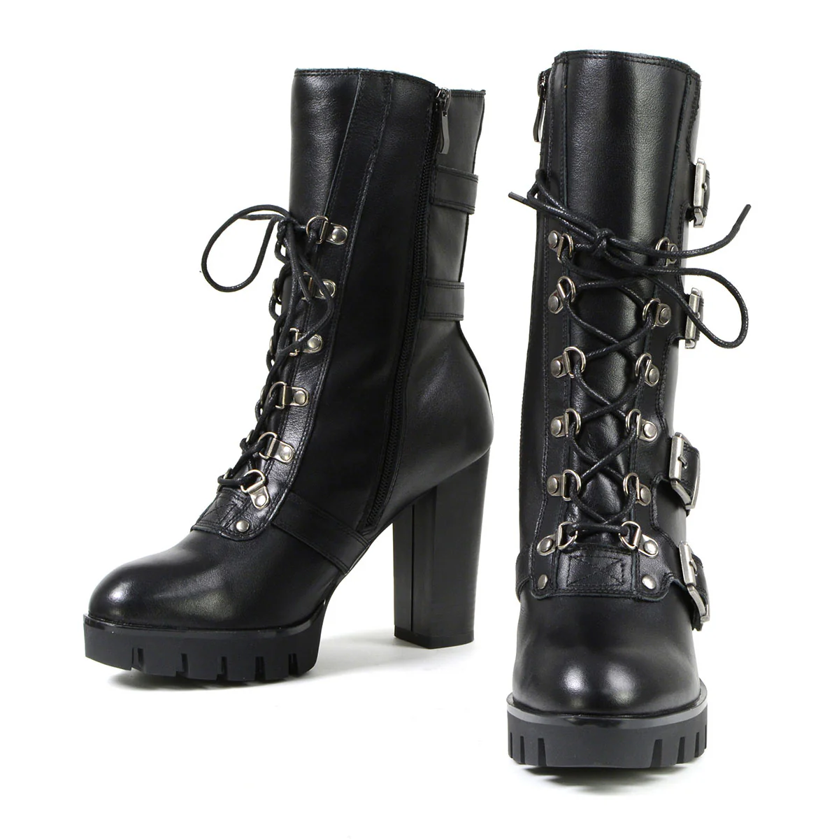 Milwaukee Leather MBL9459 Women's Premium Black Leather Buckles Platform Fashion Boots with Lace-Up Closure - Image 10
