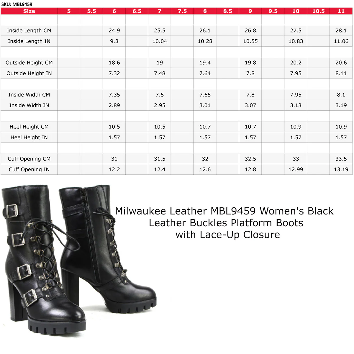 Milwaukee Leather MBL9459 Women's Premium Black Leather Buckles Platform Fashion Boots with Lace-Up Closure - Image 3