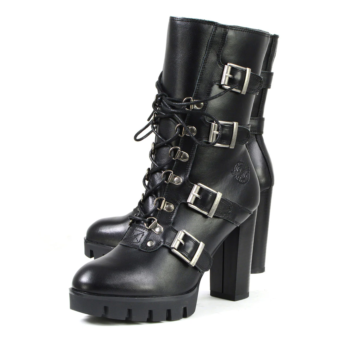 Milwaukee Leather MBL9459 Women's Premium Black Leather Buckles Platform Fashion Boots with Lace-Up Closure - Image 4