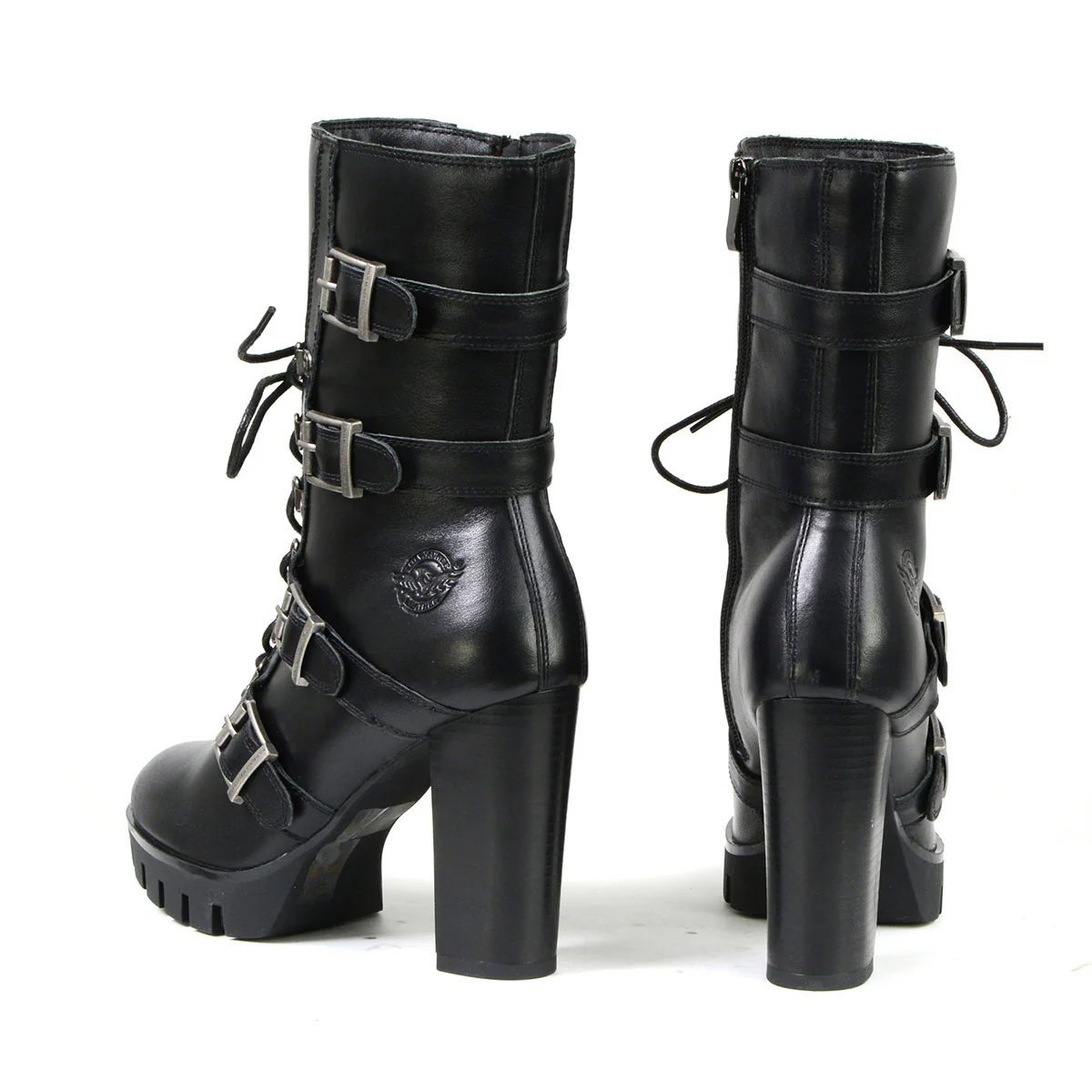 Milwaukee Leather MBL9459 Women's Premium Black Leather Buckles Platform Fashion Boots with Lace-Up Closure - Image 6