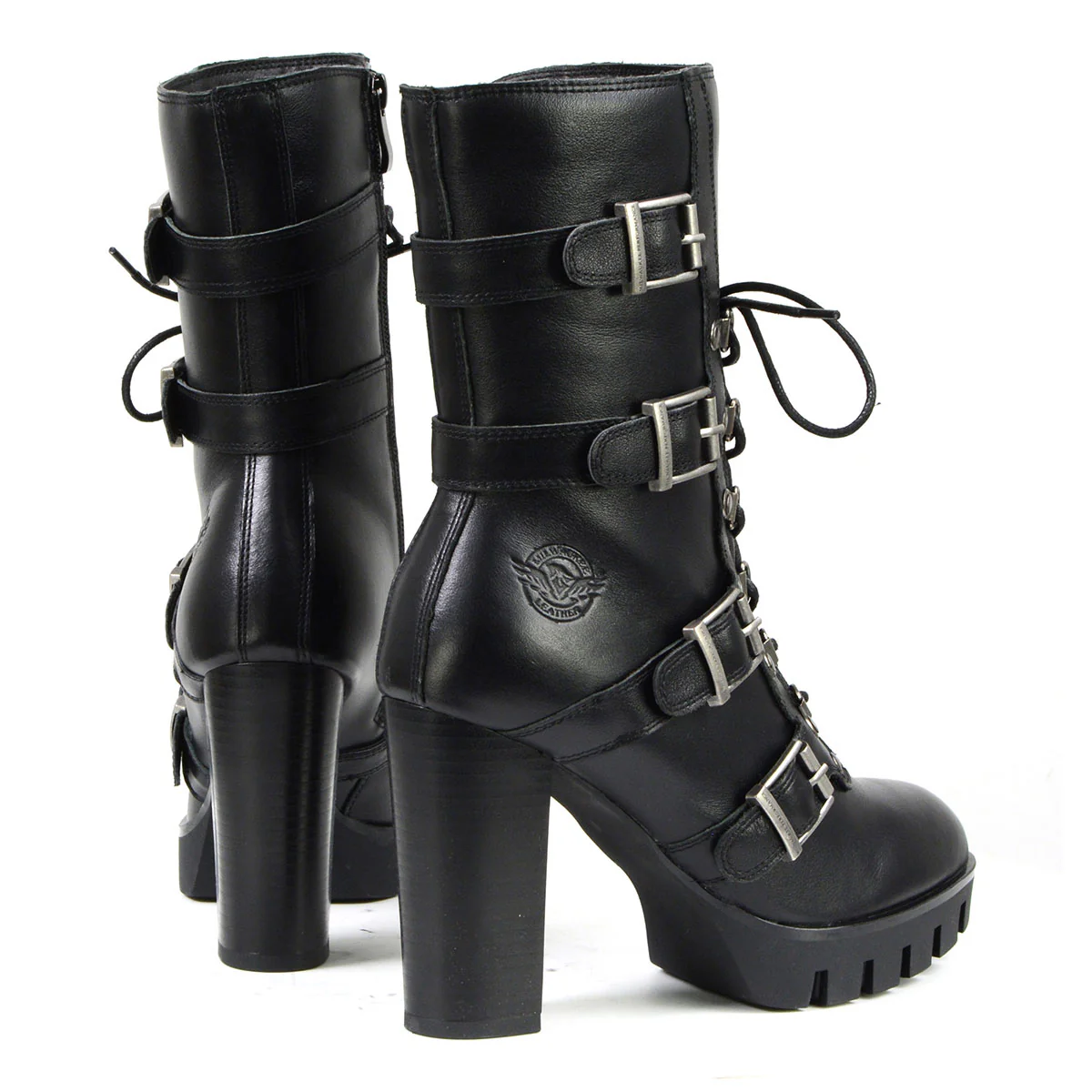 Milwaukee Leather MBL9459 Women's Premium Black Leather Buckles Platform Fashion Boots with Lace-Up Closure - Image 7