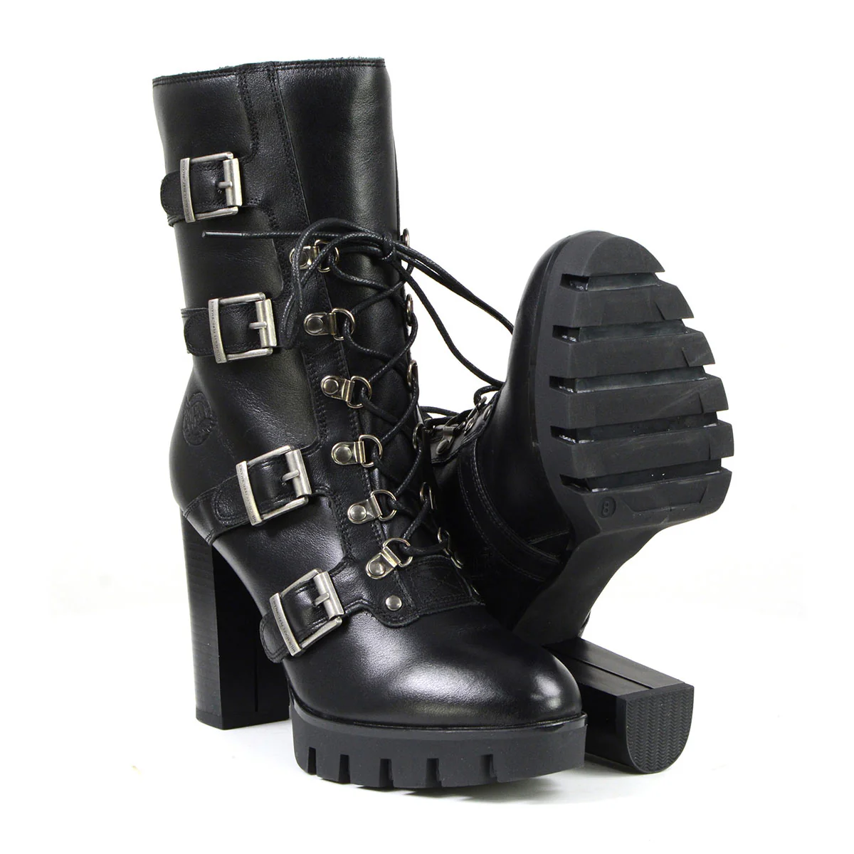 Milwaukee Leather MBL9459 Women's Premium Black Leather Buckles Platform Fashion Boots with Lace-Up Closure - Image 9