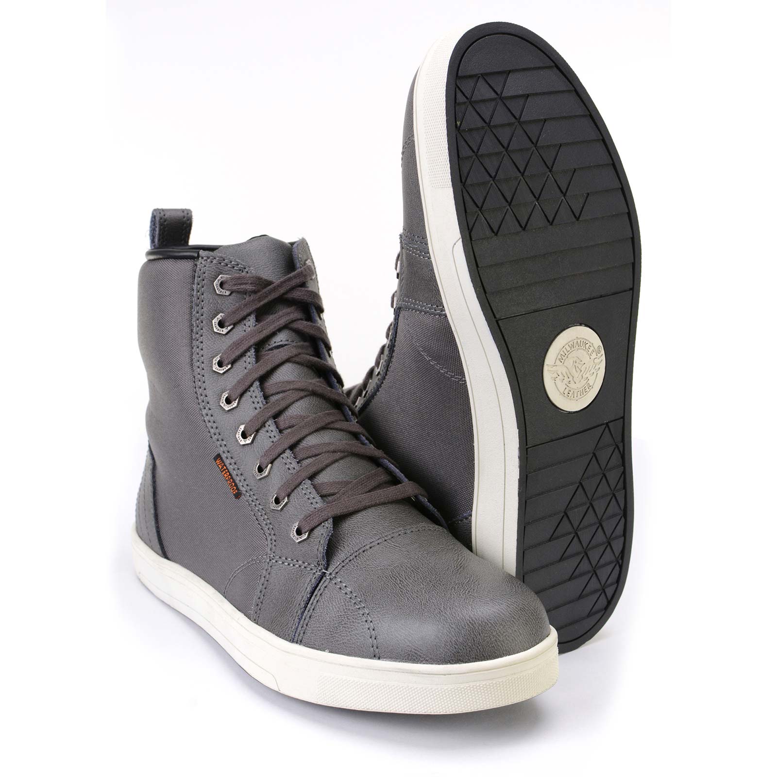 Milwaukee Leather MBM9003WP Men's Grey Leather and Canvas Reinforced Street Riding Waterproof Shoes with Ankle Support - Image 6