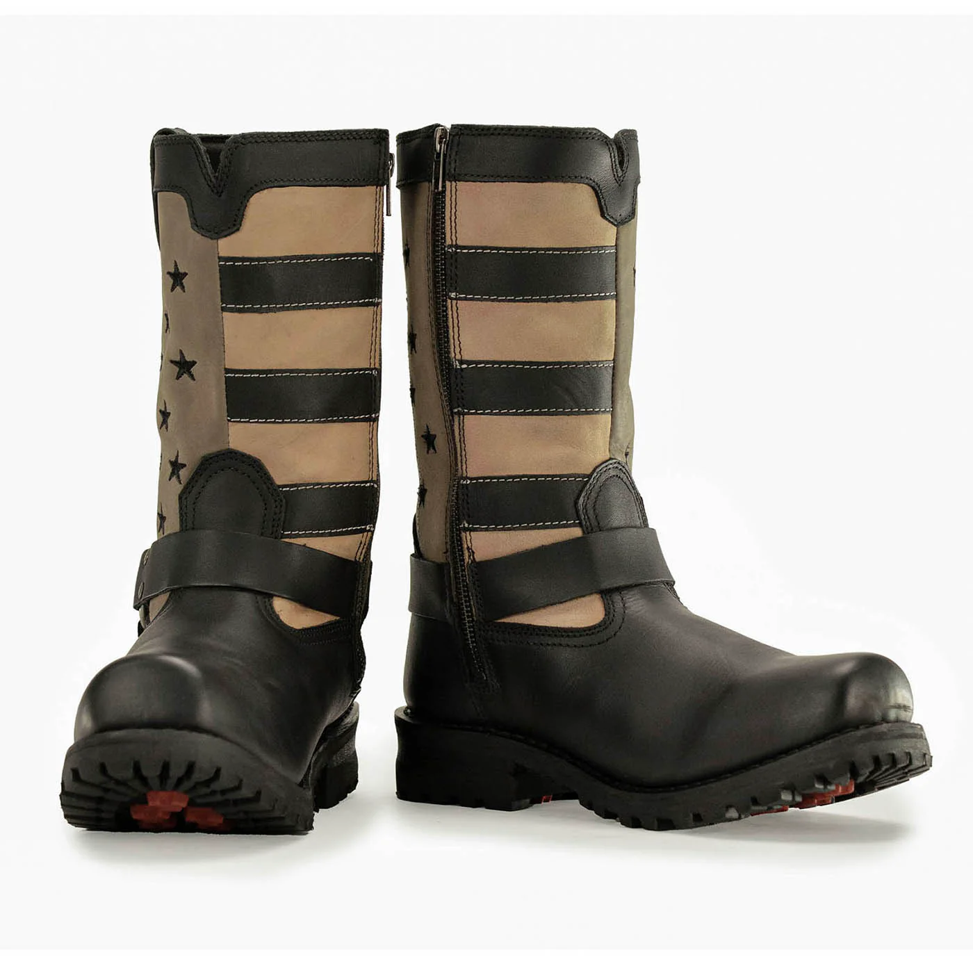 Milwaukee Leather Men's Stars and Stripes Black with Tan Motorcycle Rider Harness Boots MBM9045 - Image 4