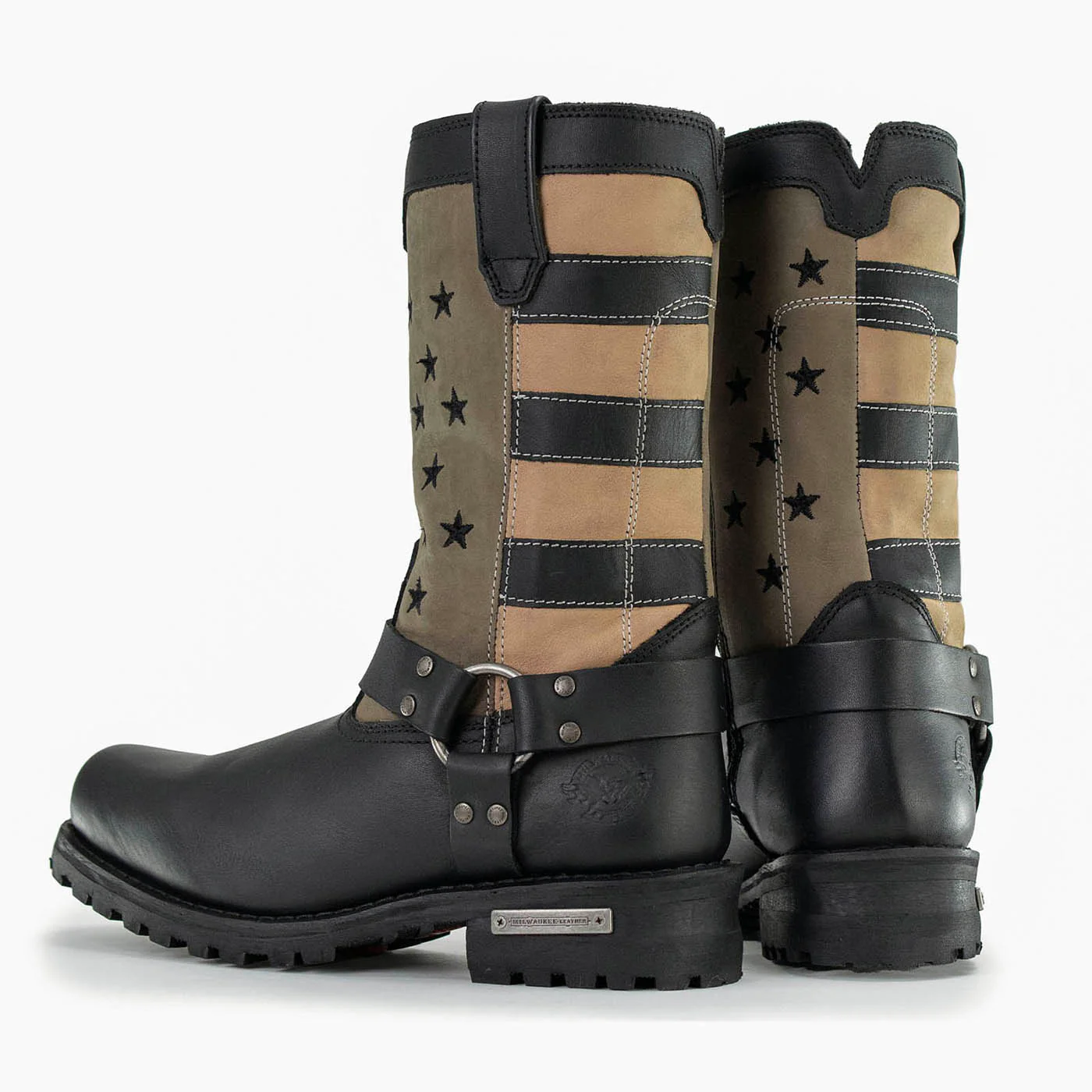 Milwaukee Leather Men's Stars and Stripes Black with Tan Motorcycle Rider Harness Boots MBM9045 - Image 6