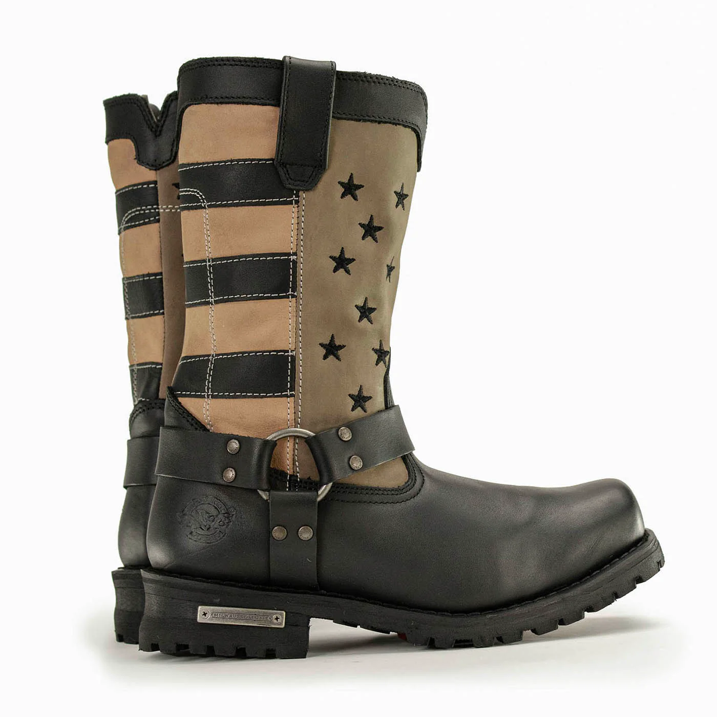 Milwaukee Leather Men's Stars and Stripes Black with Tan Motorcycle Rider Harness Boots MBM9045 - Image 7