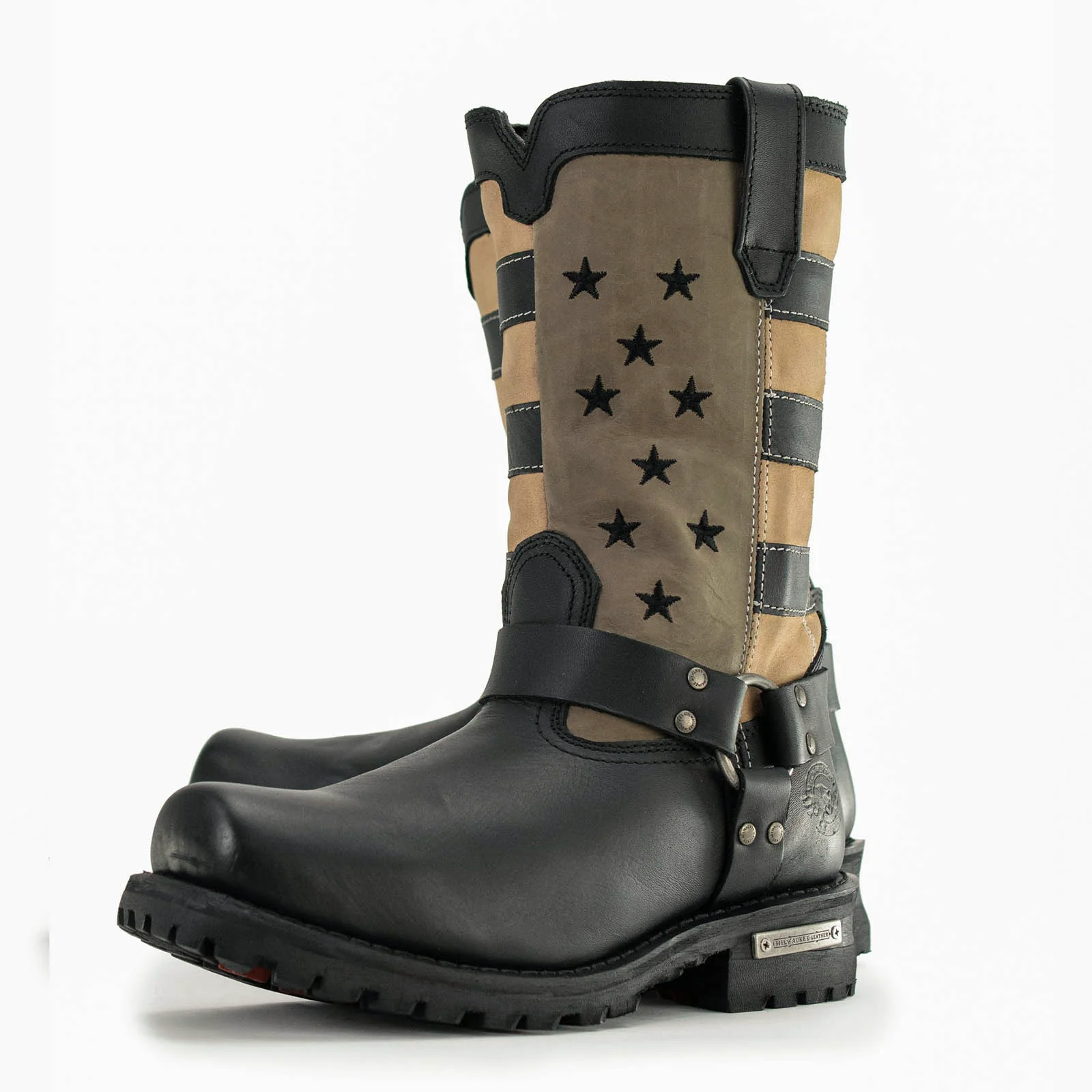Milwaukee Leather Men's Stars and Stripes Black with Tan Motorcycle Rider Harness Boots MBM9045 - Image 8