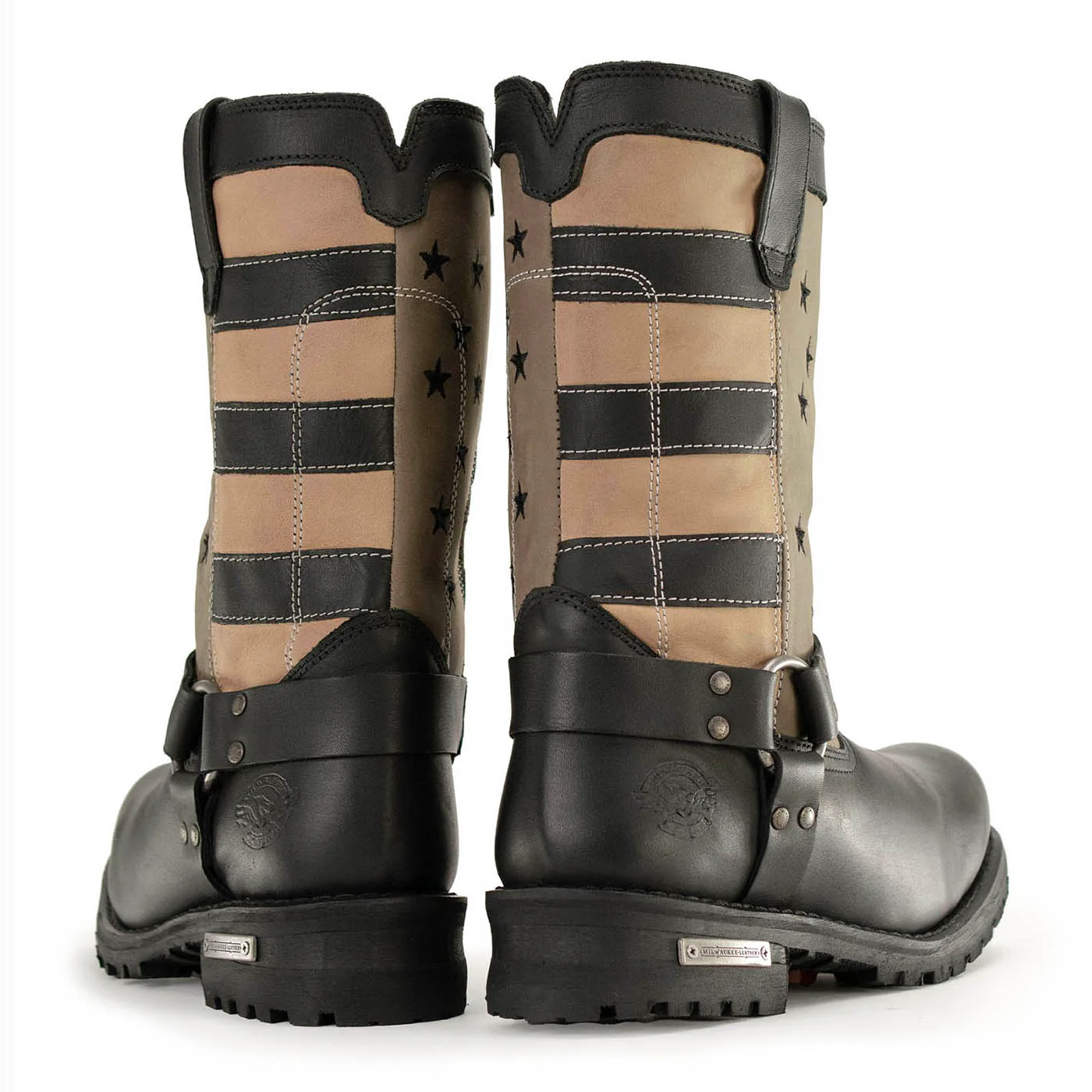 Milwaukee Leather Men's Stars and Stripes Black with Tan Motorcycle Rider Harness Boots MBM9045 - Image 9
