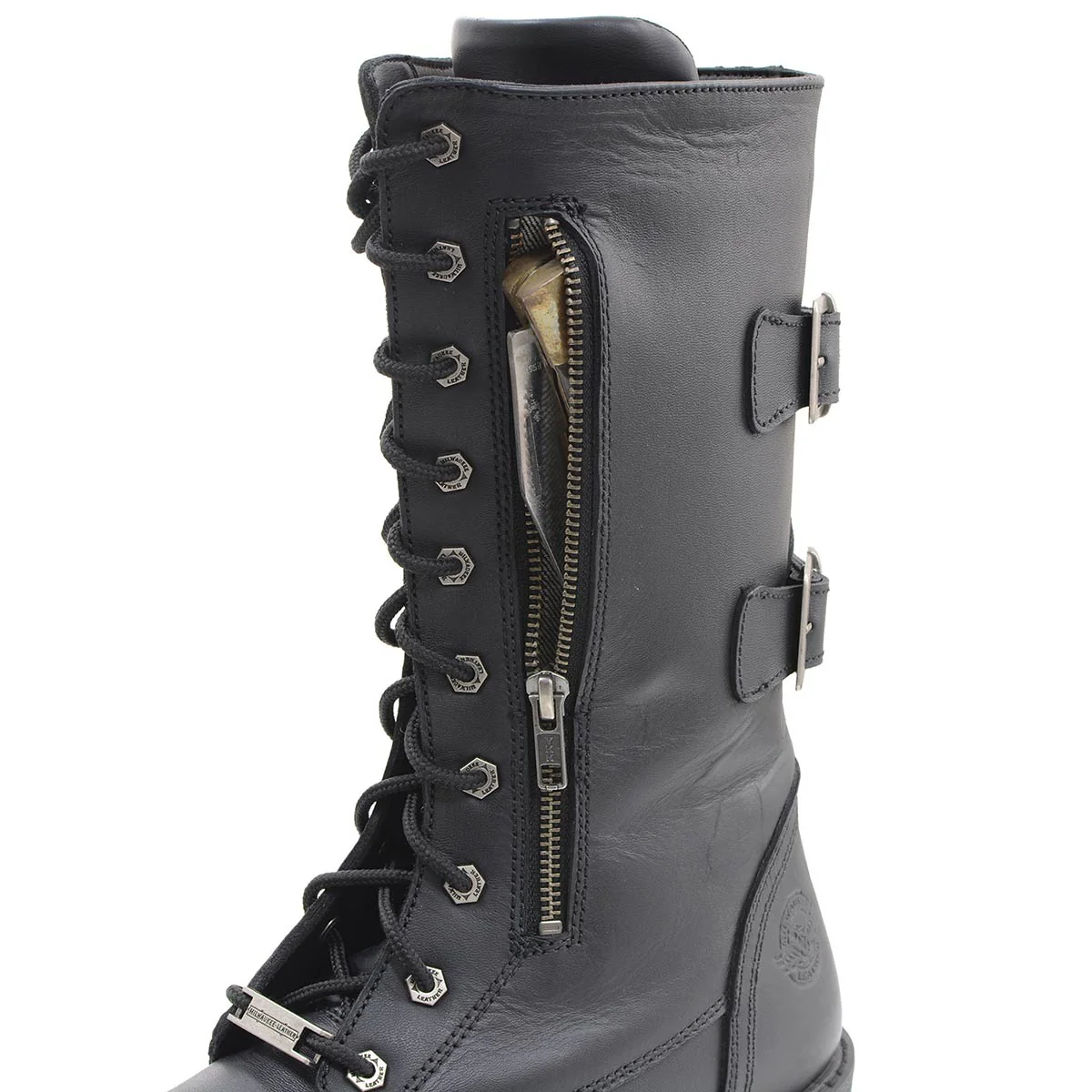 Milwaukee Leather Men’s 13-Inch-Tall Tactical Black Lace-Up Leather Boots Zipper w/ Storage Pocket MBM9069 - Image 2