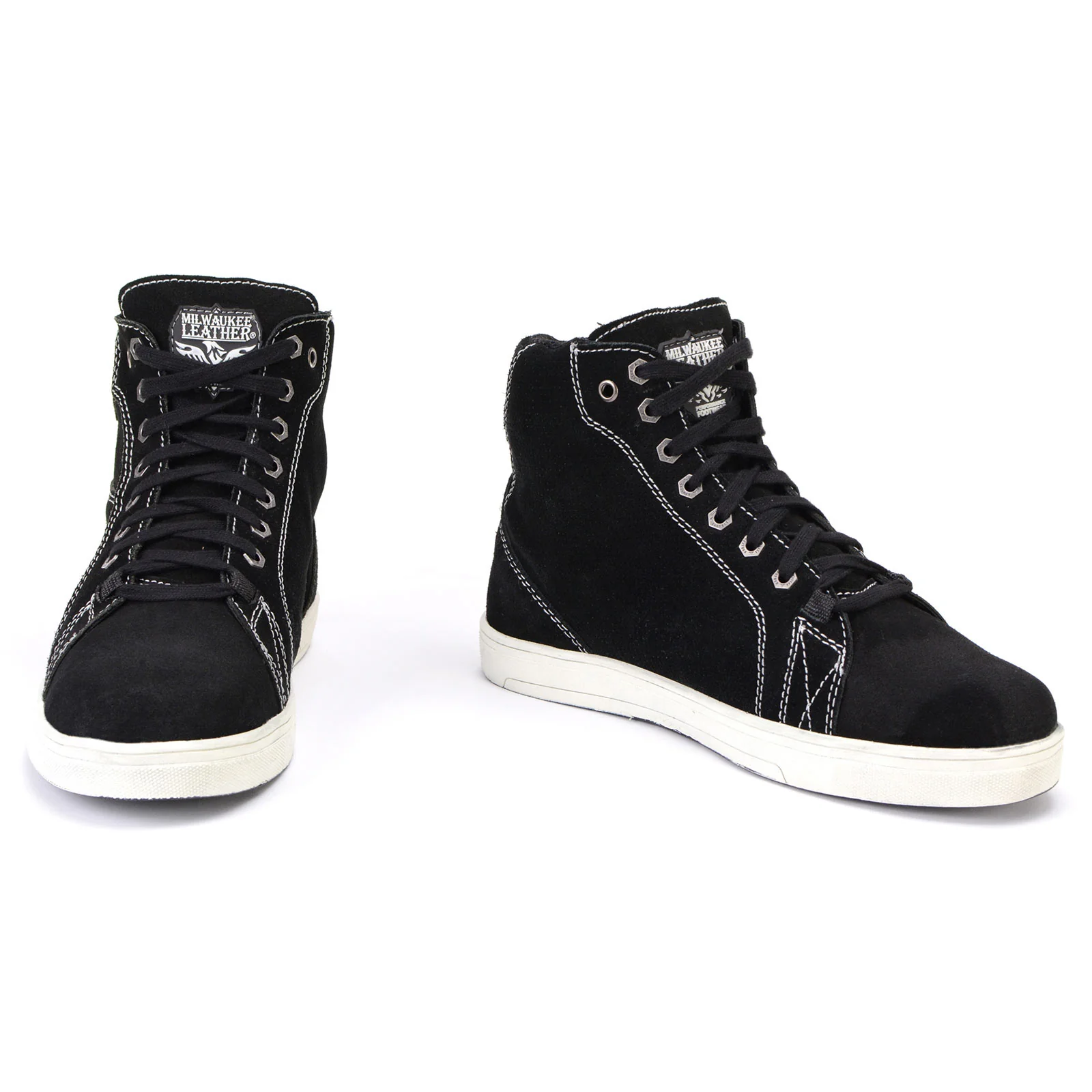 Milwaukee Leather MBM9107 Men's Black Suede Leather w/ White Stitching Reinforced Street Riding Shoes w/ Ankle Support - Image 11