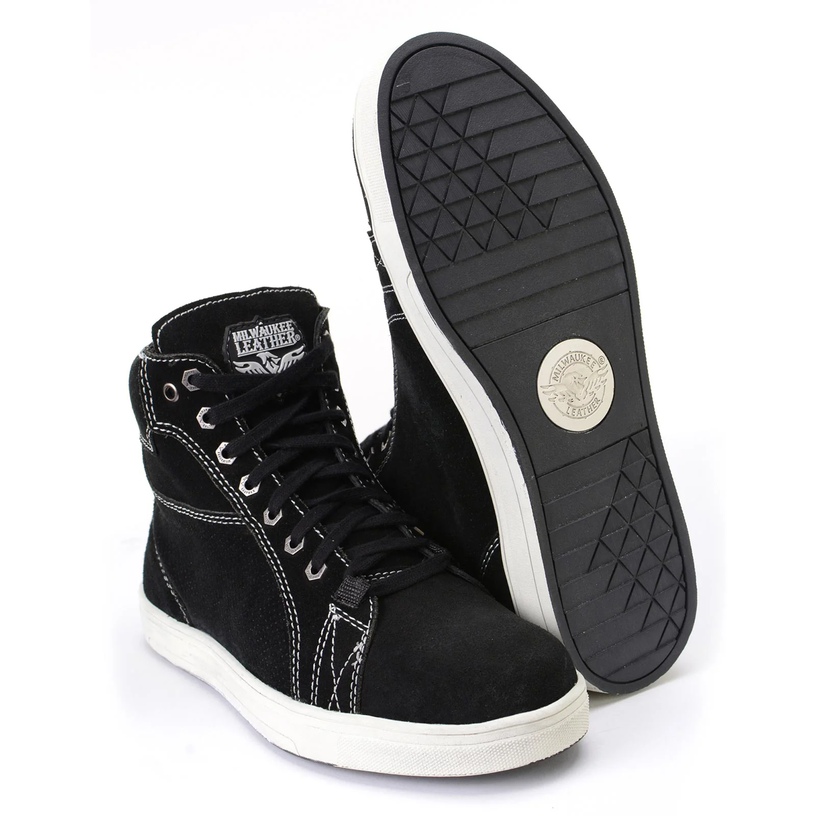 Milwaukee Leather MBM9107 Men's Black Suede Leather w/ White Stitching Reinforced Street Riding Shoes w/ Ankle Support - Image 4