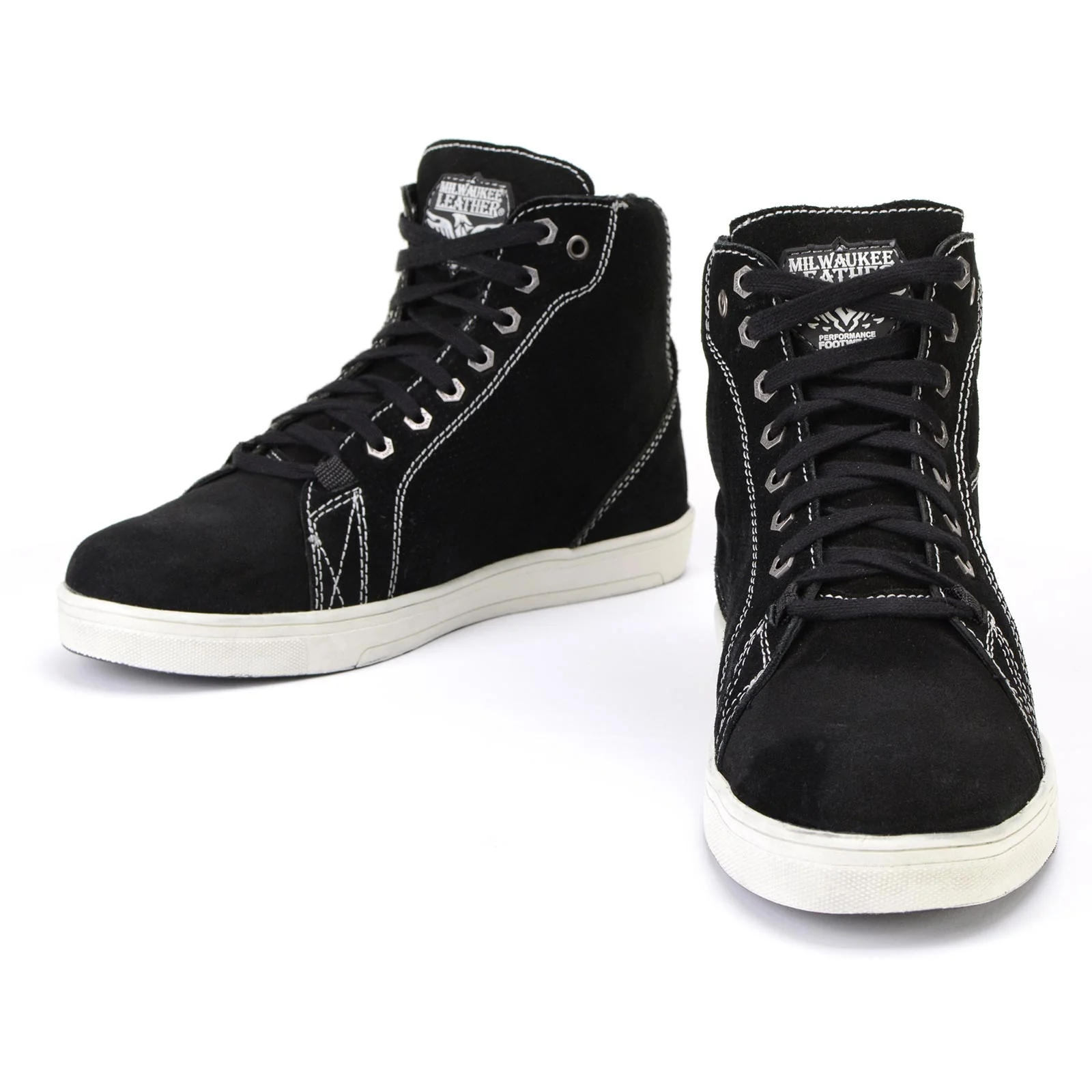 Milwaukee Leather MBM9107 Men's Black Suede Leather w/ White Stitching Reinforced Street Riding Shoes w/ Ankle Support - Image 5