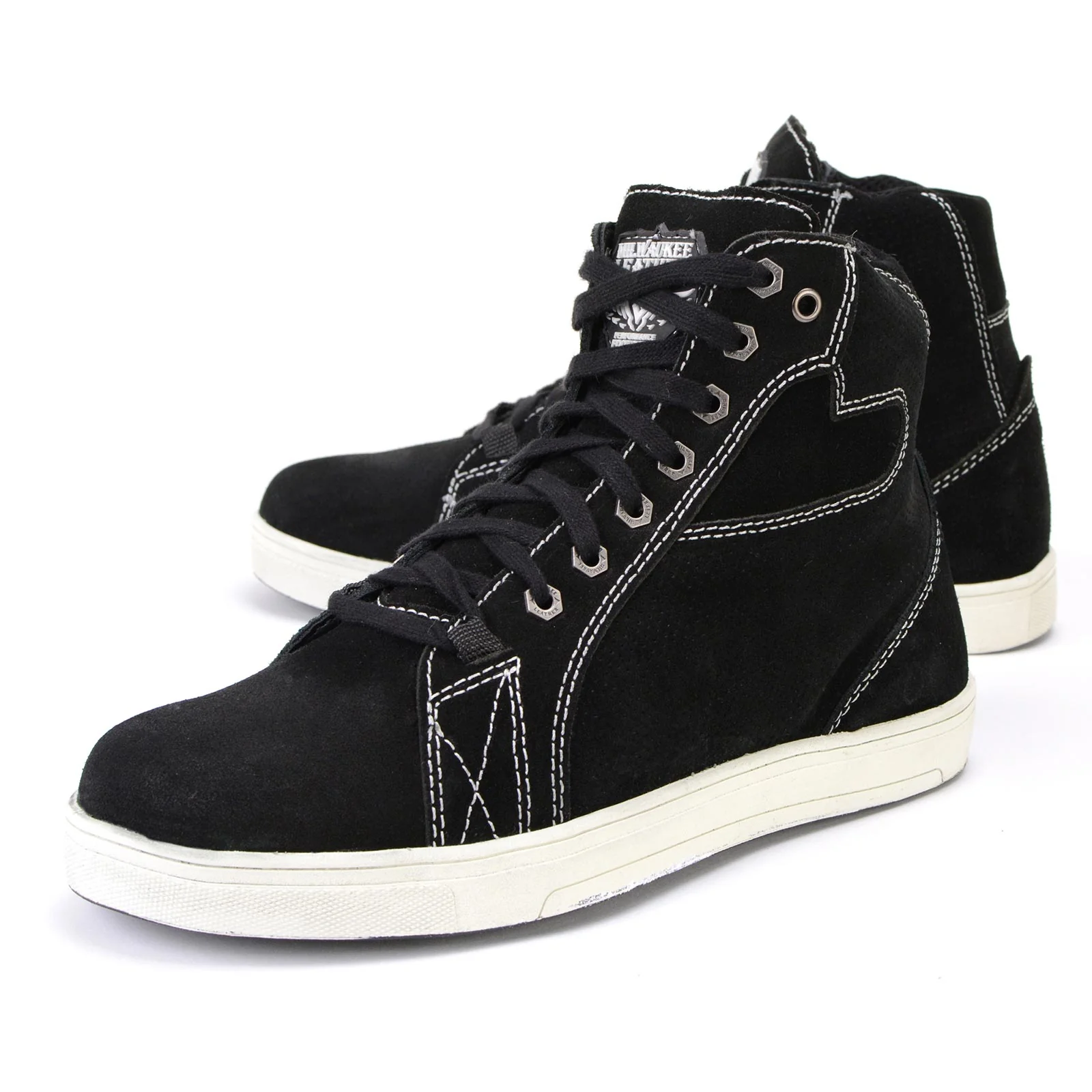 Milwaukee Leather MBM9107 Men's Black Suede Leather w/ White Stitching Reinforced Street Riding Shoes w/ Ankle Support - Image 6