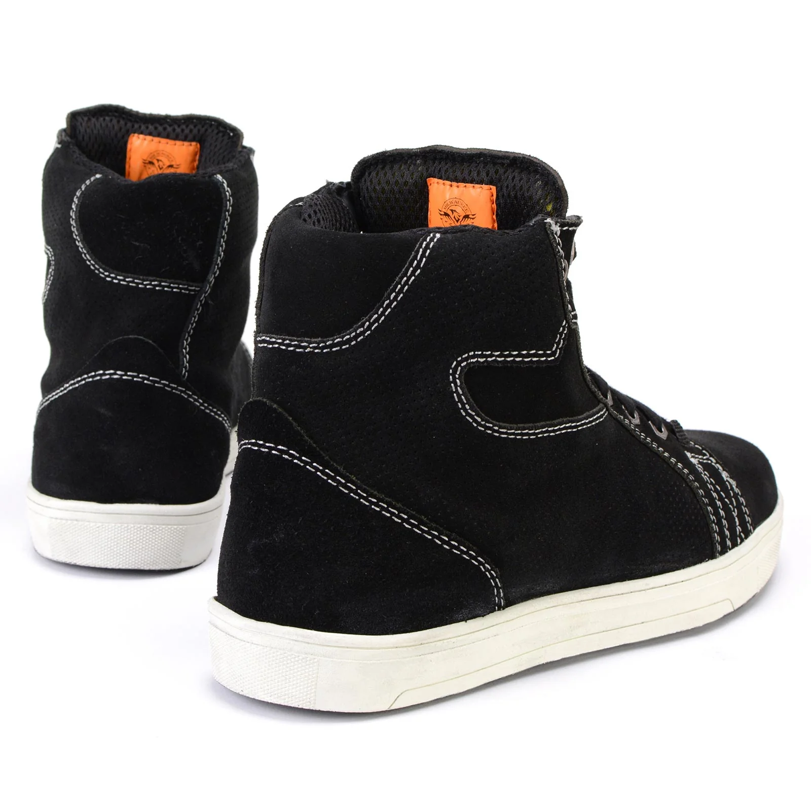 Milwaukee Leather MBM9107 Men's Black Suede Leather w/ White Stitching Reinforced Street Riding Shoes w/ Ankle Support - Image 9
