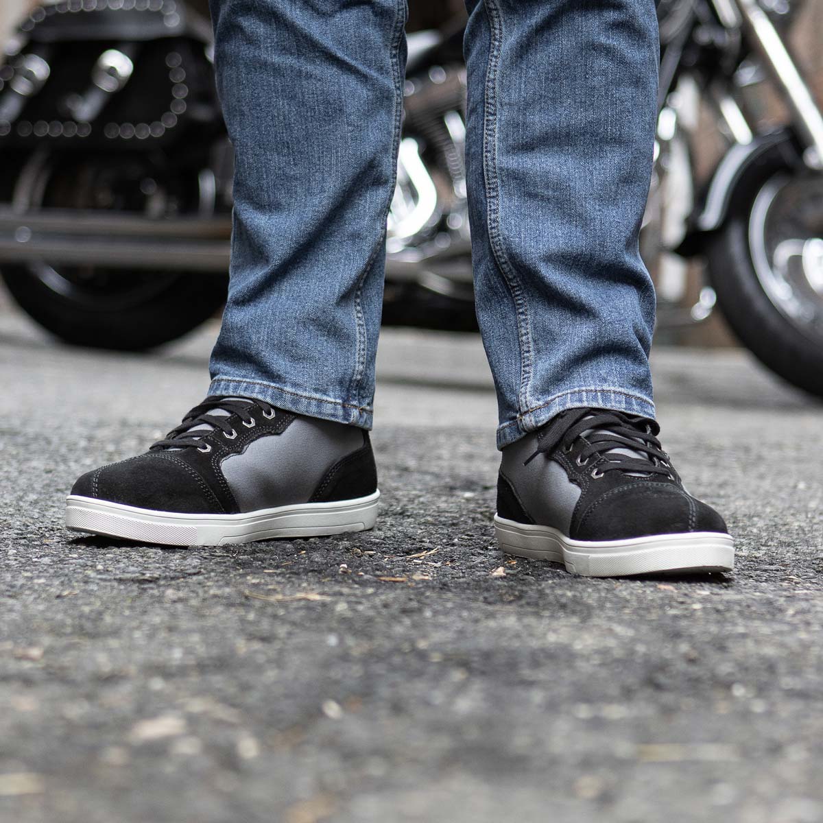 Milwaukee Leather MBM9116 Men's Black Suede and Grey Canvas Street Riding Shoes with Dual Closure and Ankle Support - Image 10
