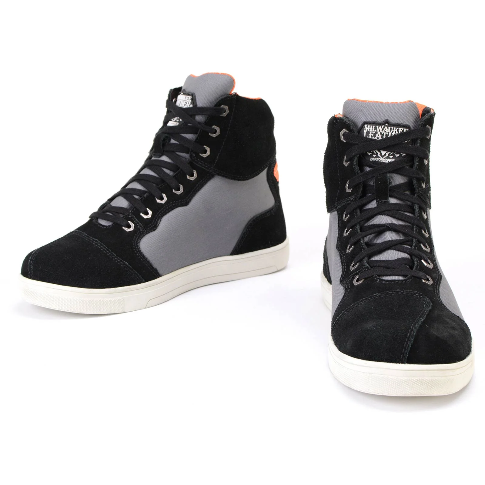 Milwaukee Leather MBM9116 Men's Black Suede and Grey Canvas Street Riding Shoes with Dual Closure and Ankle Support - Image 15