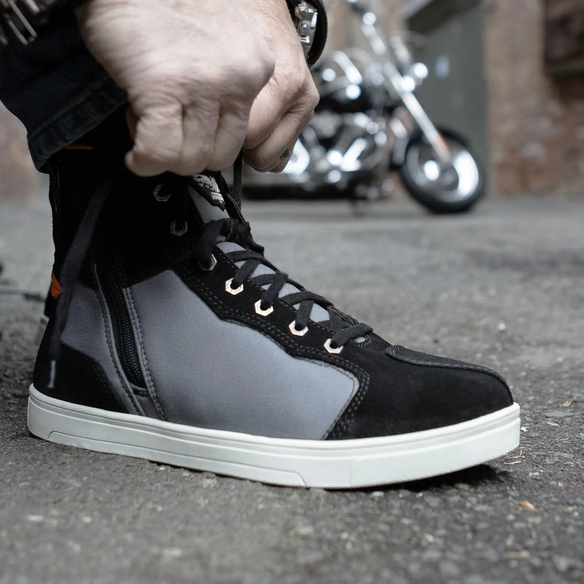 Milwaukee Leather MBM9116 Men's Black Suede and Grey Canvas Street Riding Shoes with Dual Closure and Ankle Support - Image 5