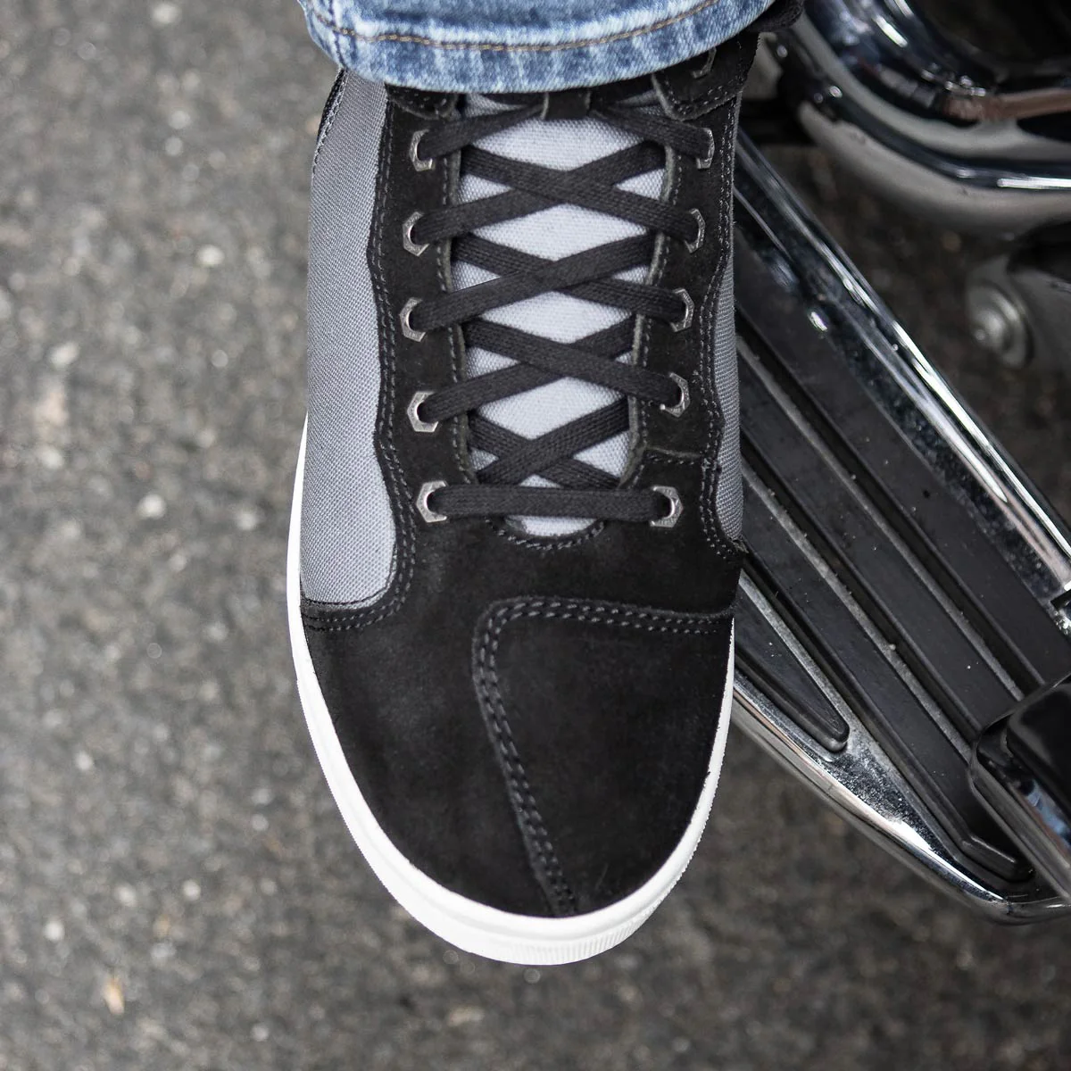 Milwaukee Leather MBM9116 Men's Black Suede and Grey Canvas Street Riding Shoes with Dual Closure and Ankle Support - Image 7