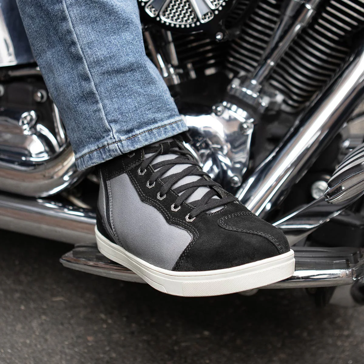 Milwaukee Leather MBM9116 Men's Black Suede and Grey Canvas Street Riding Shoes with Dual Closure and Ankle Support - Image 8