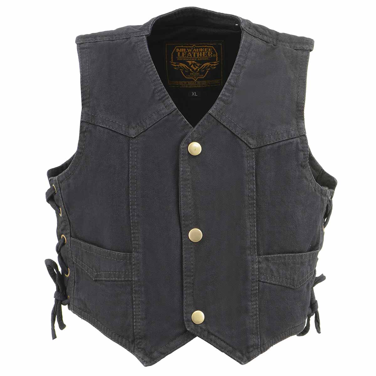 Milwaukee Leather MDK3900 Kids Classic Black Denim Side Lace Vest - Image 6