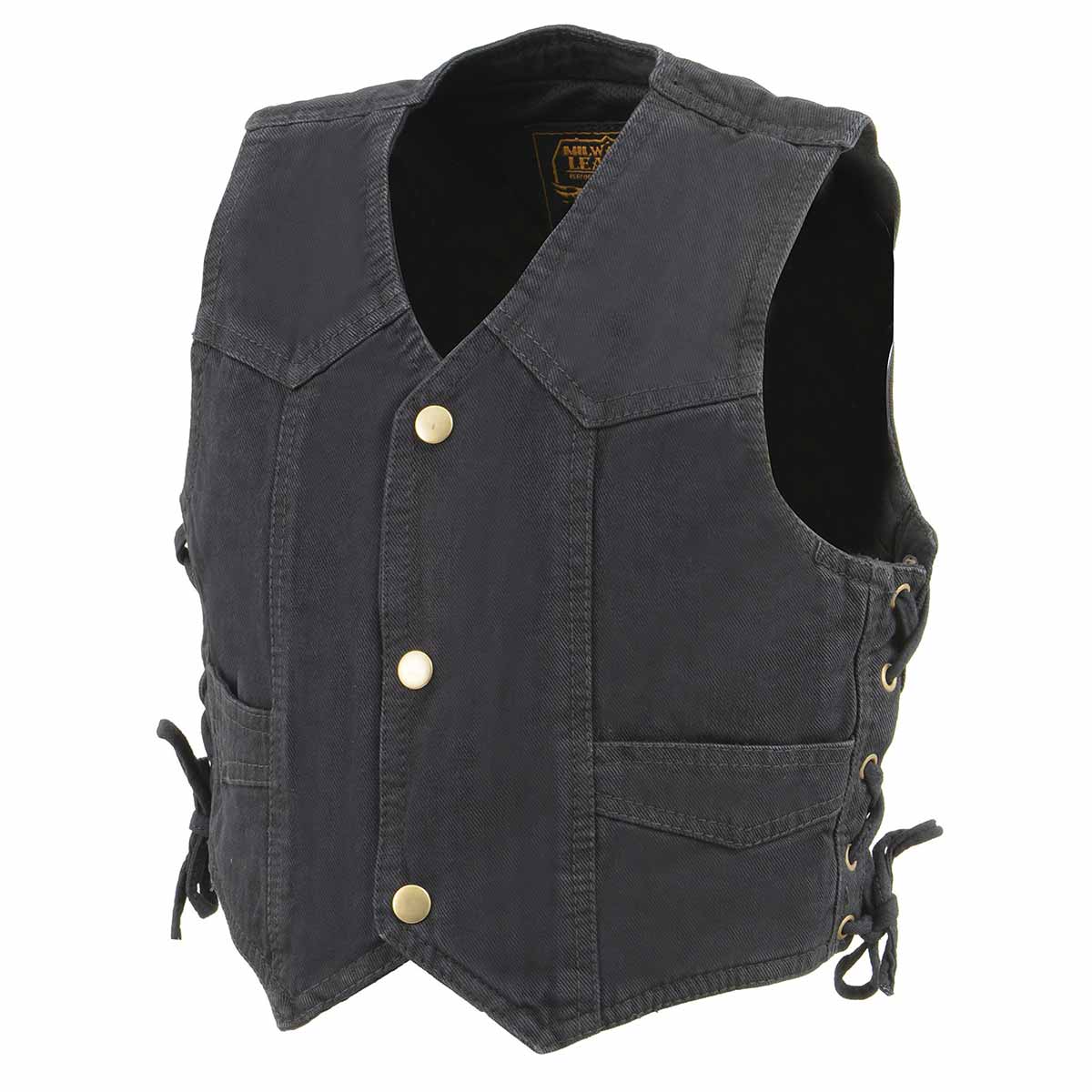 Milwaukee Leather MDK3900 Kids Classic Black Denim Side Lace Vest - Image 7
