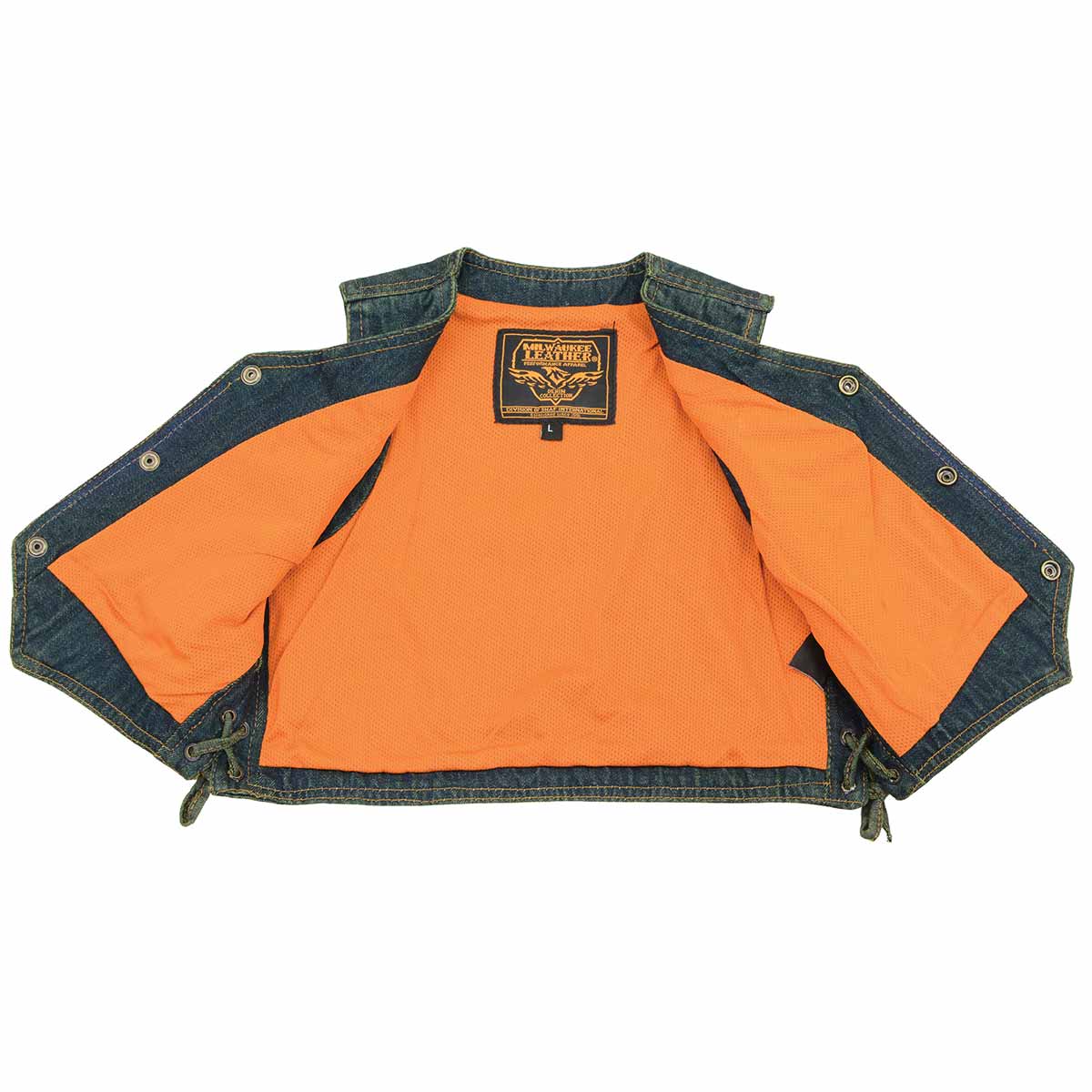 Milwaukee Leather MDK3900 Kids Classic Blue Denim Side Lace Vest - Image 2