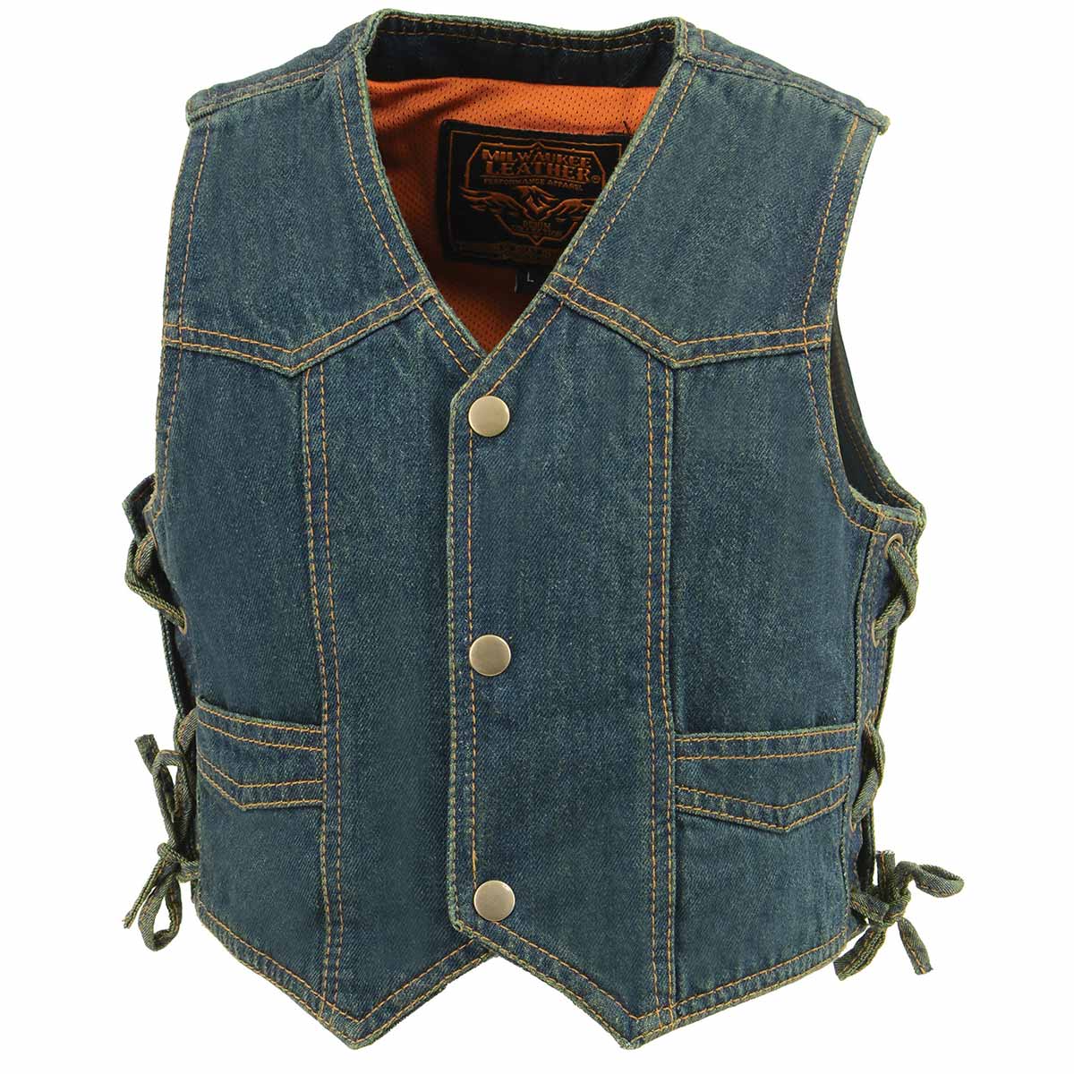 Milwaukee Leather MDK3900 Kids Classic Blue Denim Side Lace Vest - Image 7