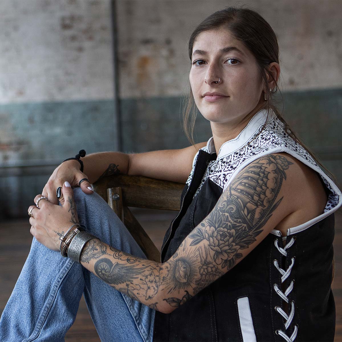 Milwaukee Leather MDL4050 Women's 'Skelly' Black with White Motorcycle Denim Vest w/ Skull Embroidery - Image 11