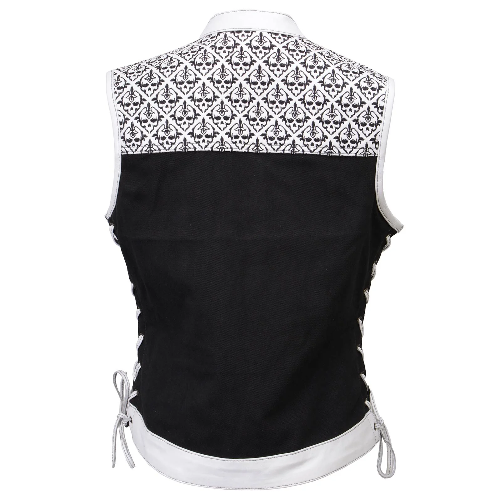 Milwaukee Leather MDL4050 Women's 'Skelly' Black with White Motorcycle Denim Vest w/ Skull Embroidery - Image 15