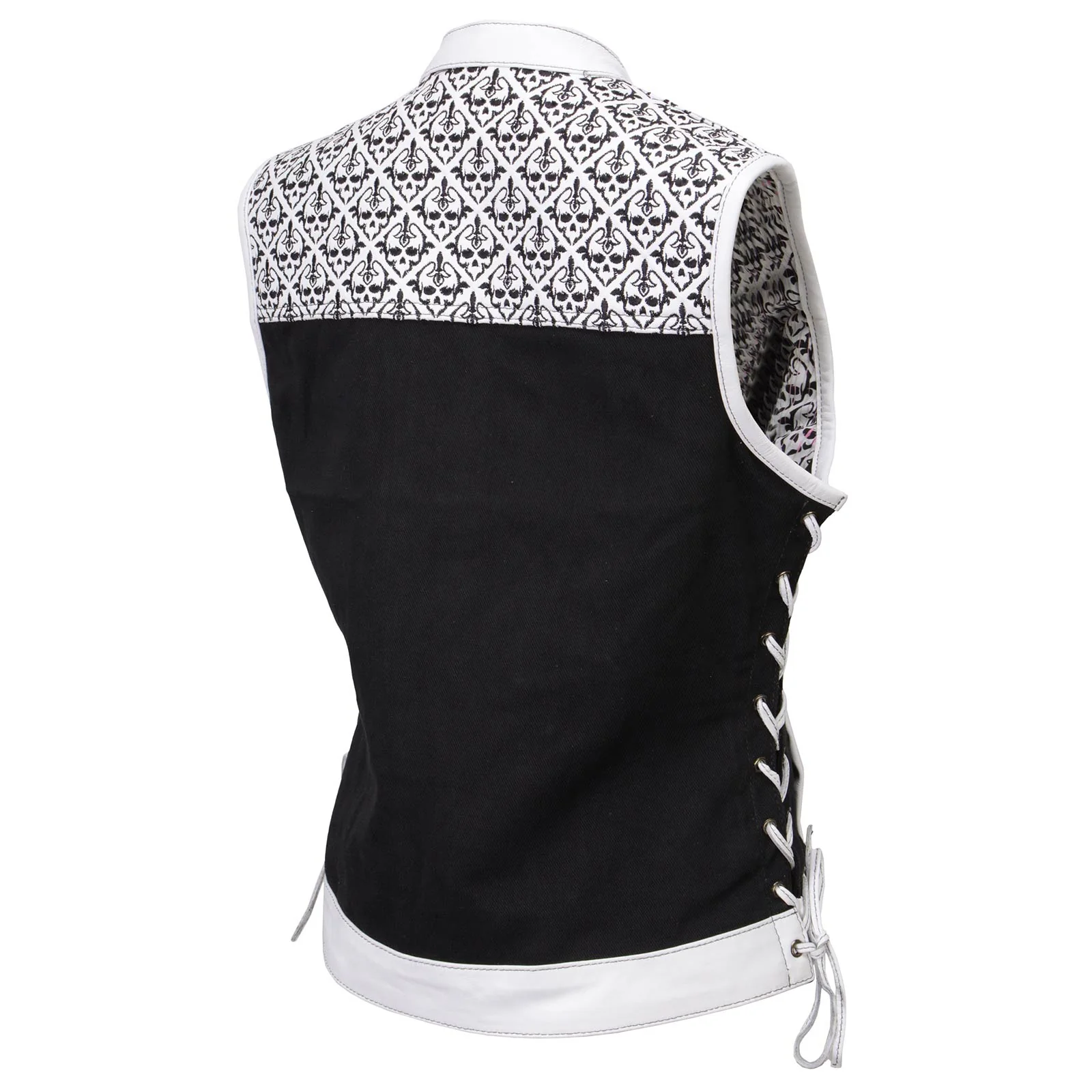 Milwaukee Leather MDL4050 Women's 'Skelly' Black with White Motorcycle Denim Vest w/ Skull Embroidery - Image 16