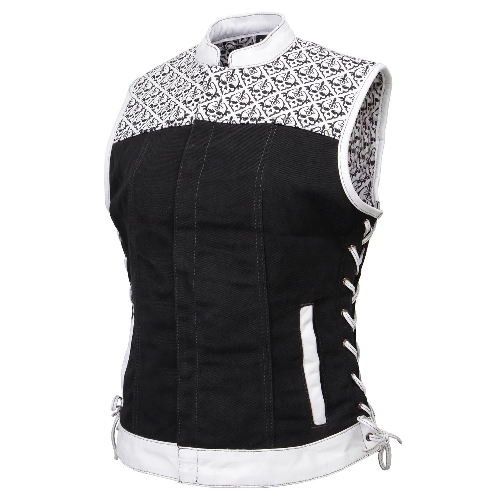 Milwaukee Leather MDL4050 Women's 'Skelly' Black with White Motorcycle Denim Vest w/ Skull Embroidery - Image 17