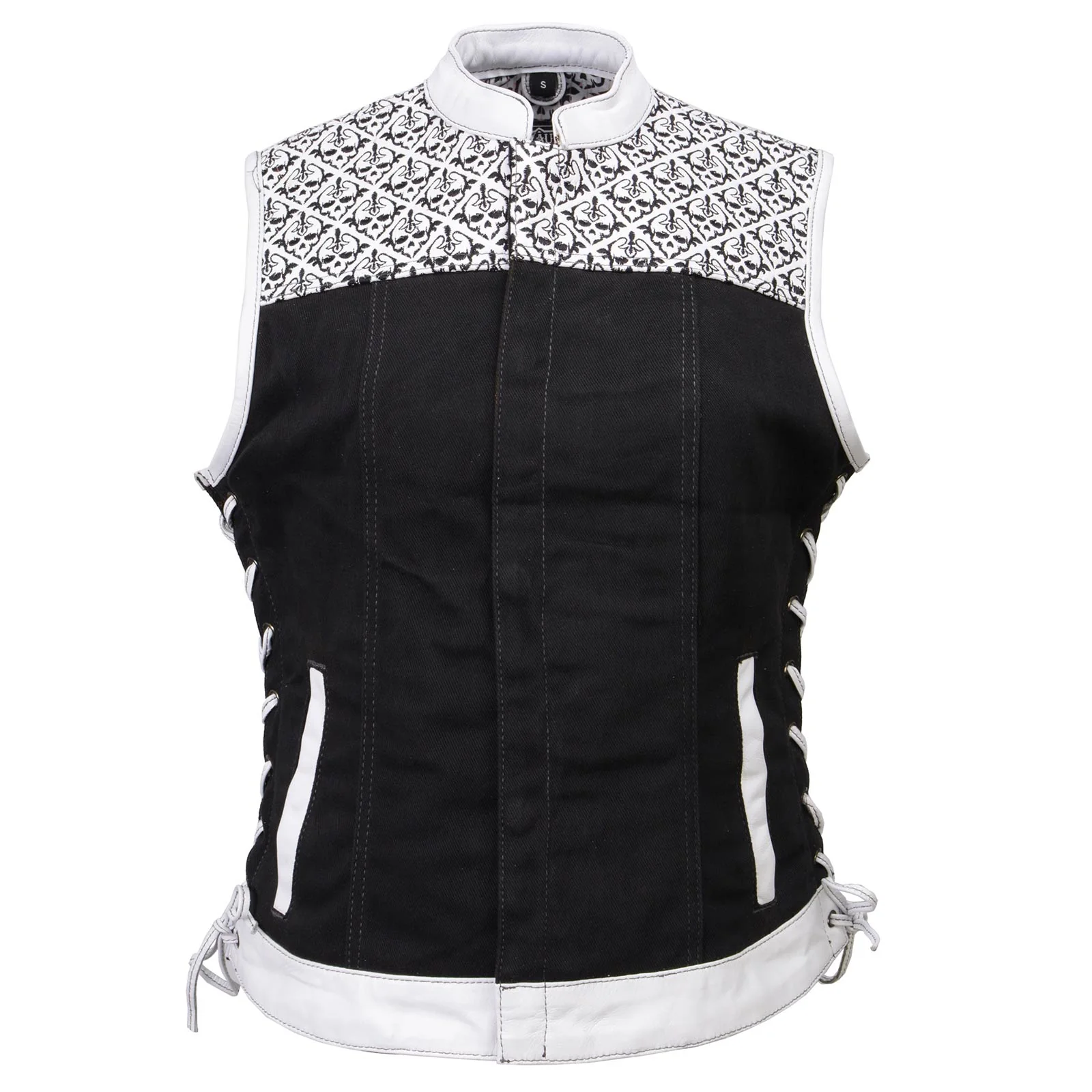 Milwaukee Leather MDL4050 Women's 'Skelly' Black with White Motorcycle Denim Vest w/ Skull Embroidery - Image 18