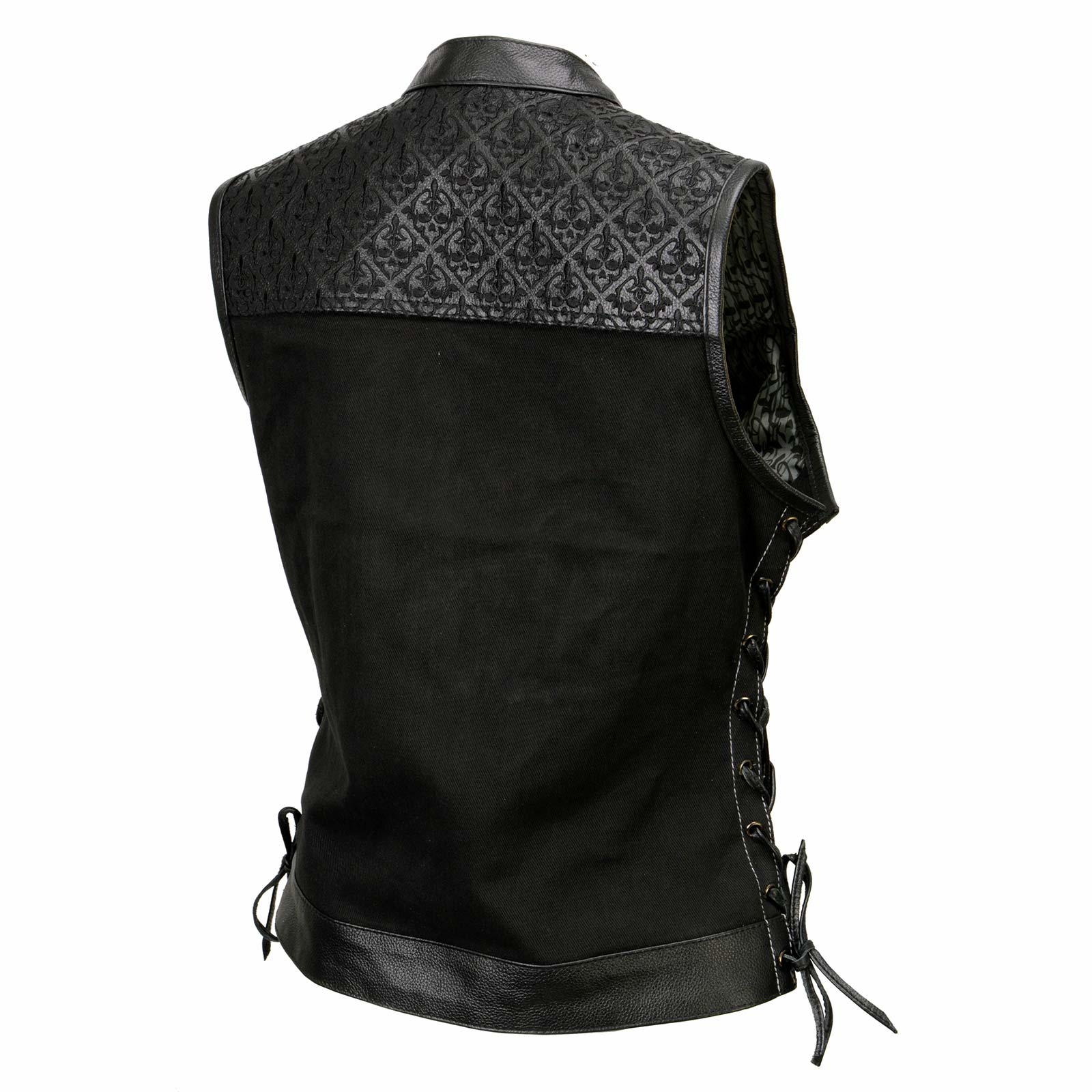 Milwaukee Leather MDL4052 Women's 'Skelly' Black Motorcycle Denim Vest w/ Skull Embroidery - Image 14