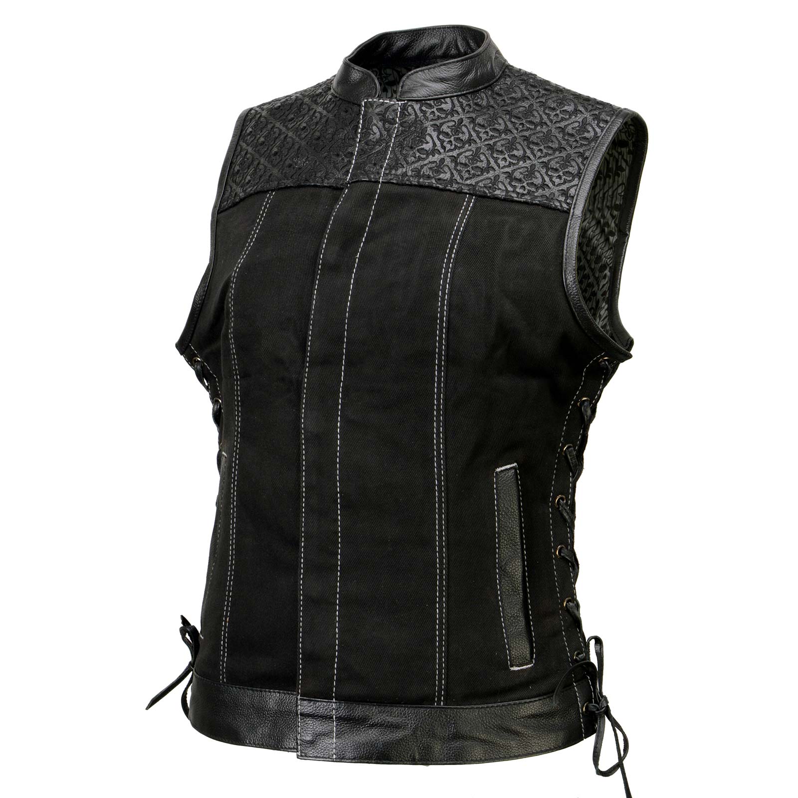 Milwaukee Leather MDL4052 Women's 'Skelly' Black Motorcycle Denim Vest w/ Skull Embroidery - Image 15