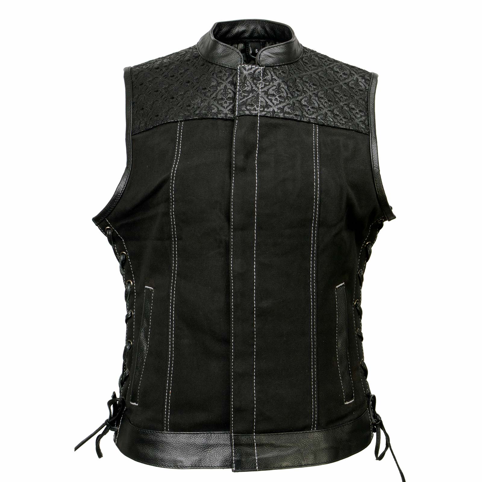 Milwaukee Leather MDL4052 Women's 'Skelly' Black Motorcycle Denim Vest w/ Skull Embroidery - Image 16