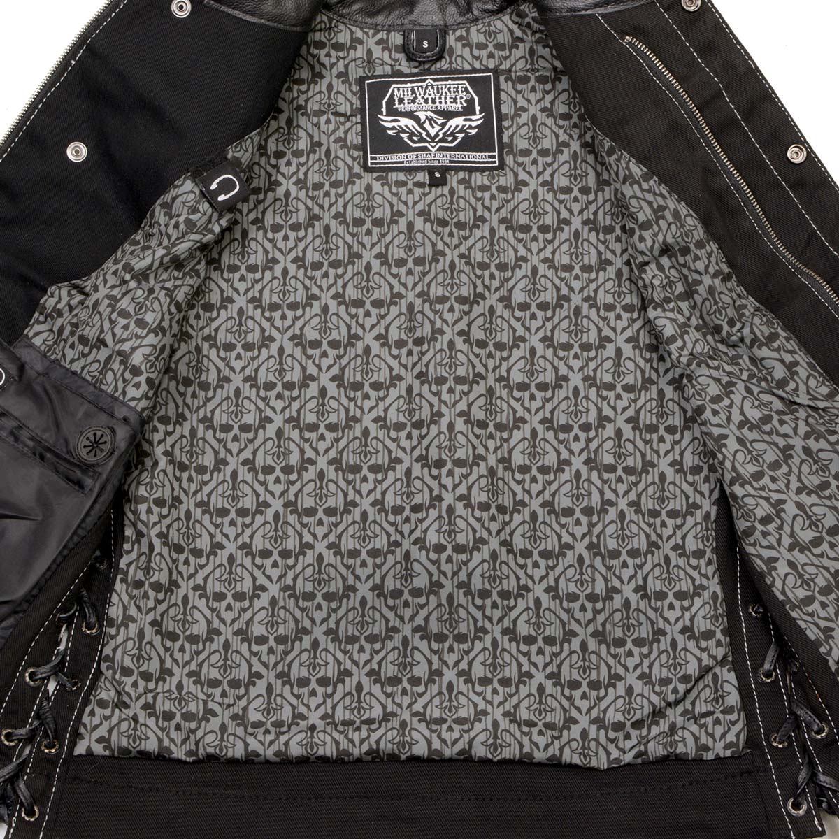 Milwaukee Leather MDL4052 Women's 'Skelly' Black Motorcycle Denim Vest w/ Skull Embroidery - Image 17