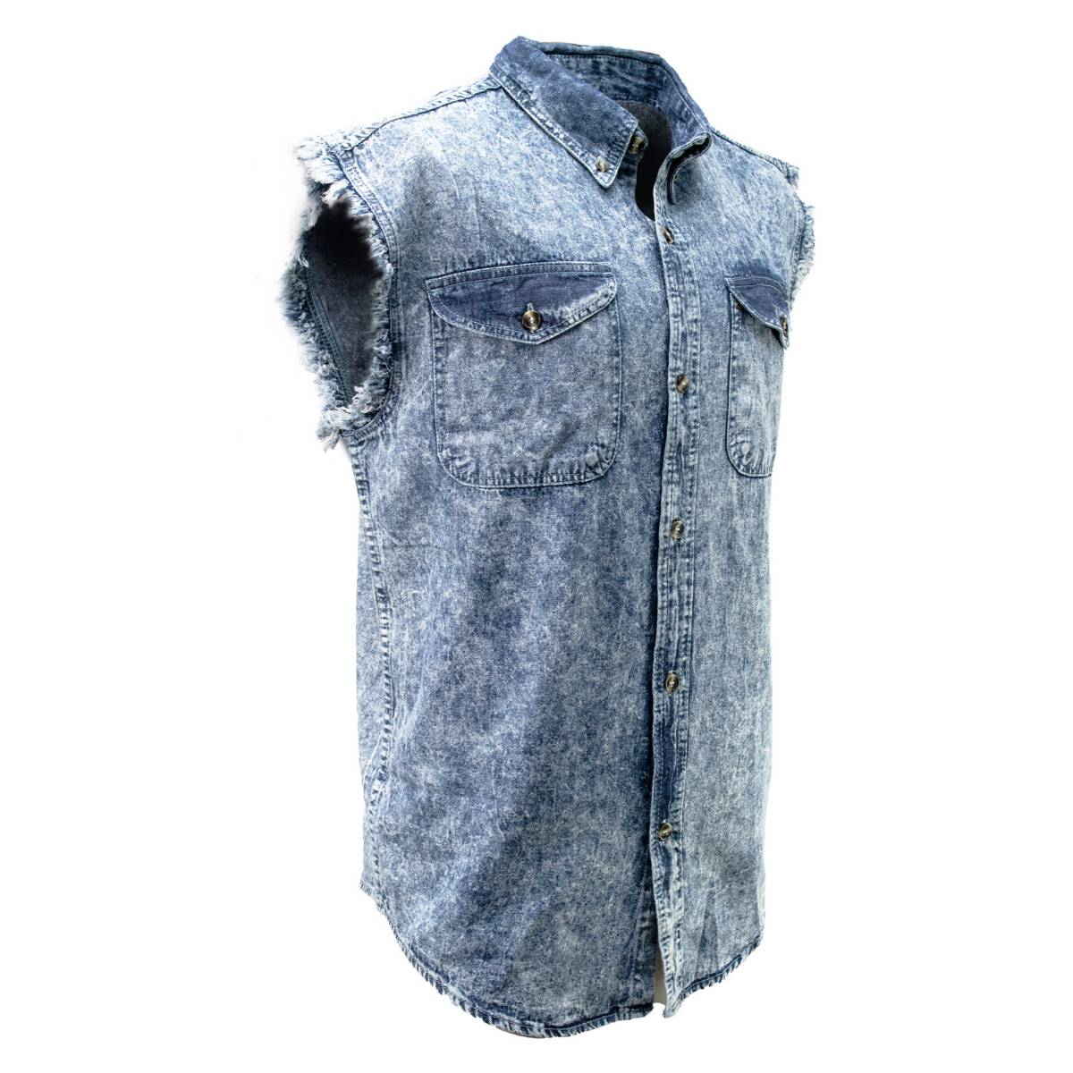 Milwaukee Leather MDM11684 Men’s Classic Light Blue Button-Down Cut Off Frayed Sleeveless Casual Shirt - Image 7