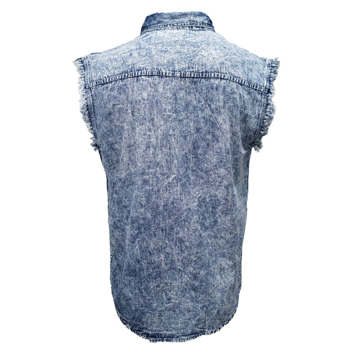 Milwaukee Leather MDM11684 Men’s Classic Light Blue Button-Down Cut Off Frayed Sleeveless Casual Shirt - Image 9