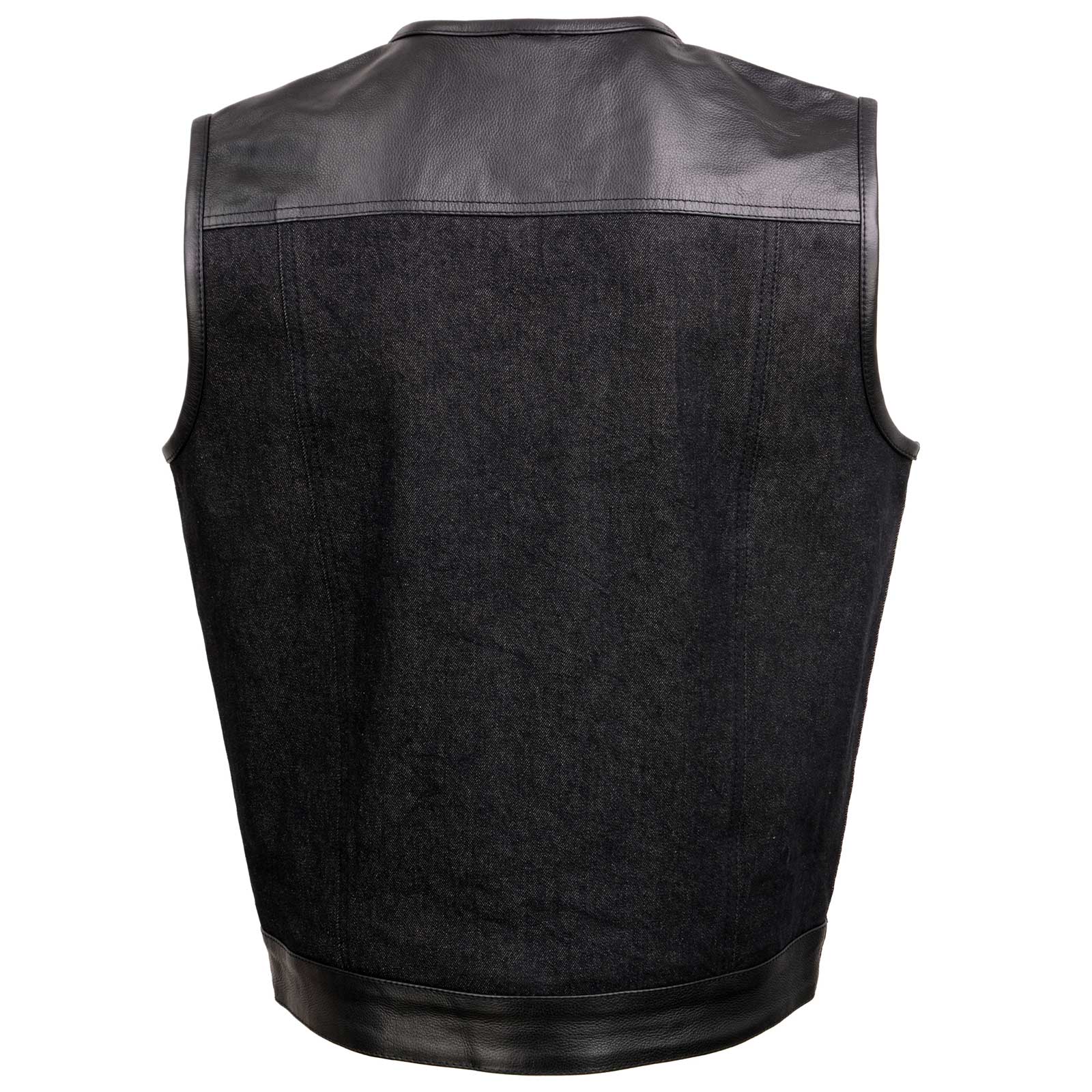 Milwaukee Leather MDM3003 Men's 'Brute' Concealed Snap Black Denim and Black Leather Club Style Vest w/ Hidden Zipper - Image 6