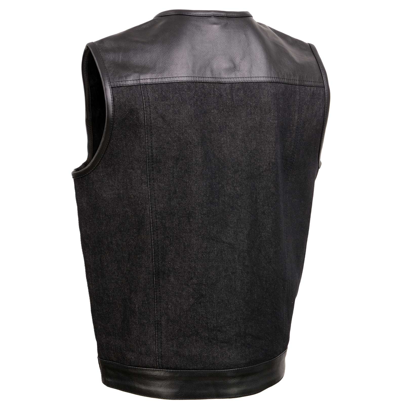 Milwaukee Leather MDM3003 Men's 'Brute' Concealed Snap Black Denim and Black Leather Club Style Vest w/ Hidden Zipper - Image 7