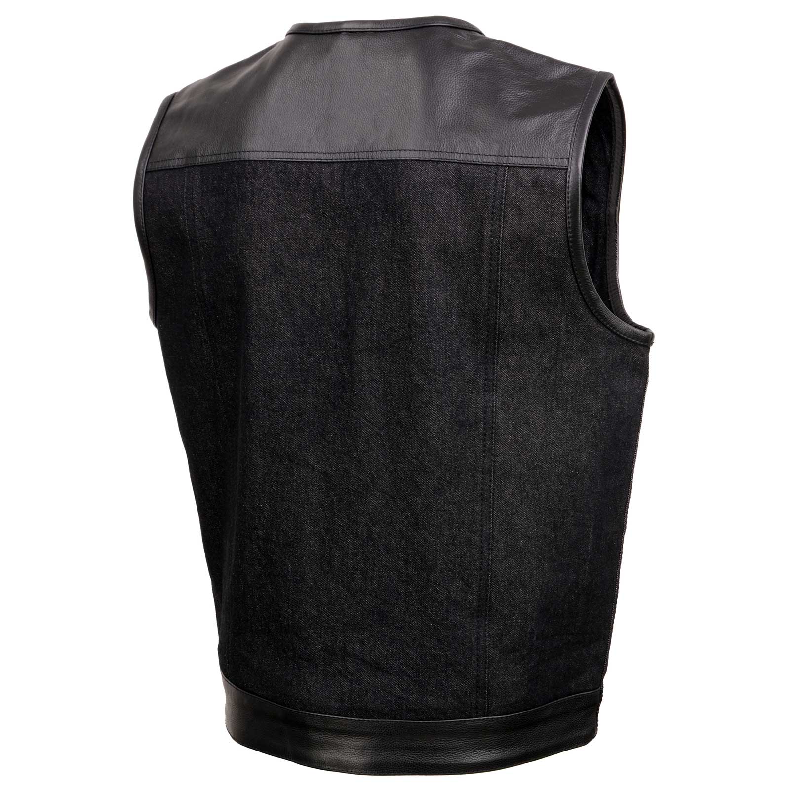 Milwaukee Leather MDM3003 Men's 'Brute' Concealed Snap Black Denim and Black Leather Club Style Vest w/ Hidden Zipper - Image 8
