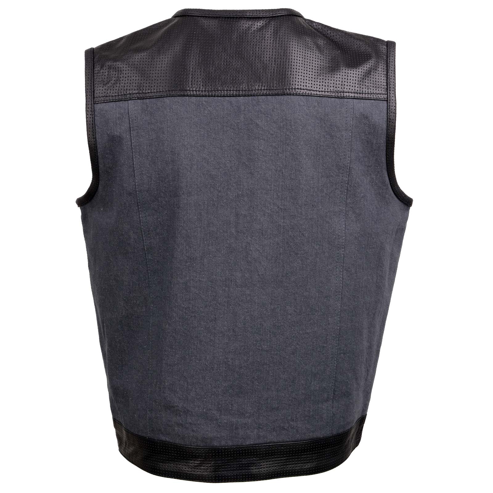 Milwaukee Leather MDM3005 Men's Brute Grey Denim w/ Black Perforated Leather Club Style Vest w/ Hidden Dual Closure - Image 8
