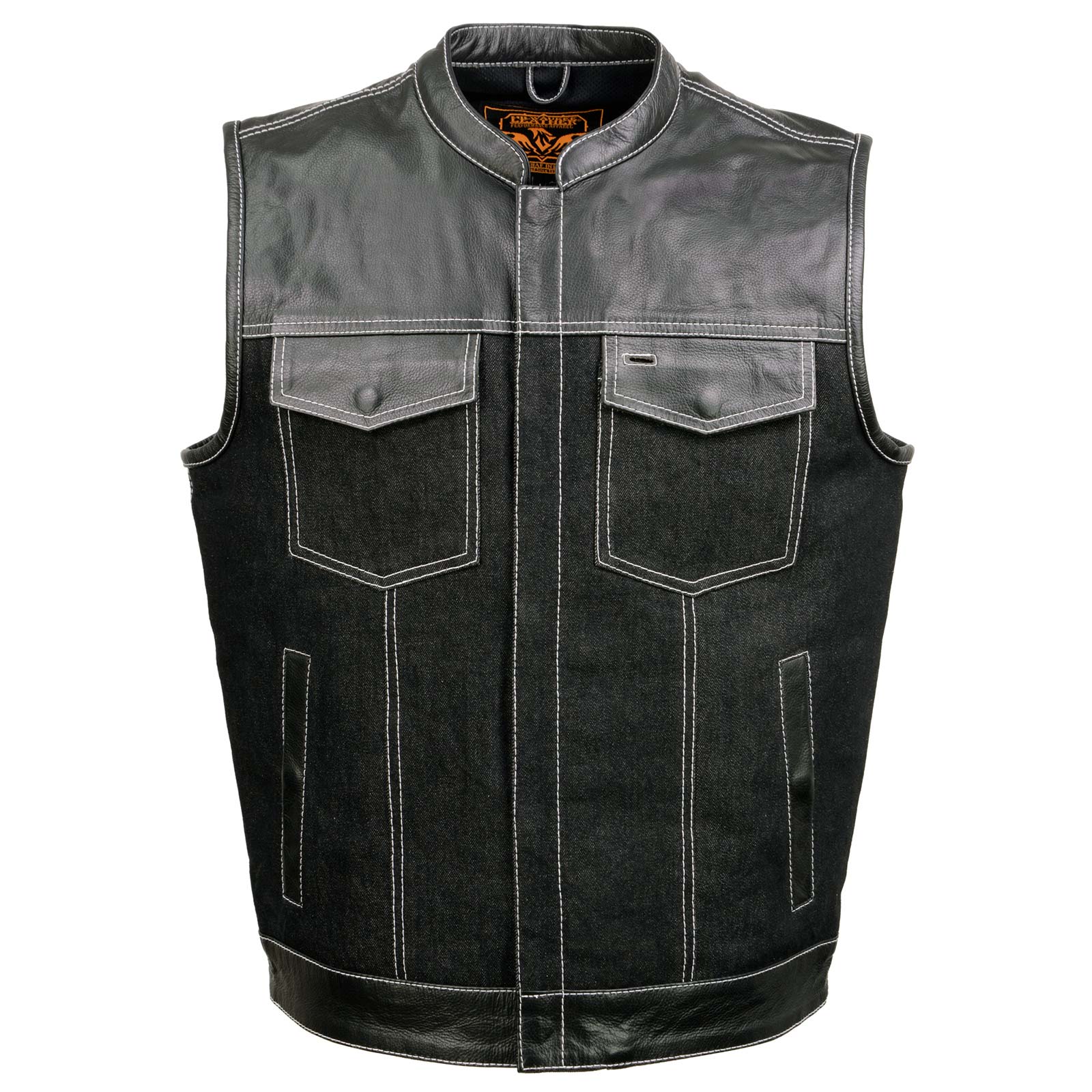 Milwaukee Leather MDM3006 Men's 'Brute' Black Denim and Black Leather Club Style Vest w/ Hidden Dual Closure - Image 11