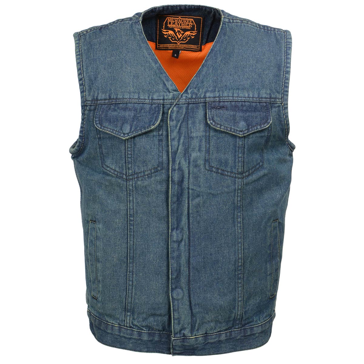 Milwaukee Leather MDM3012 Men's 'Brute' Concealed Snap Blue Denim V-Neck Club Style Vest w/ Hidden Zipper - Image 12