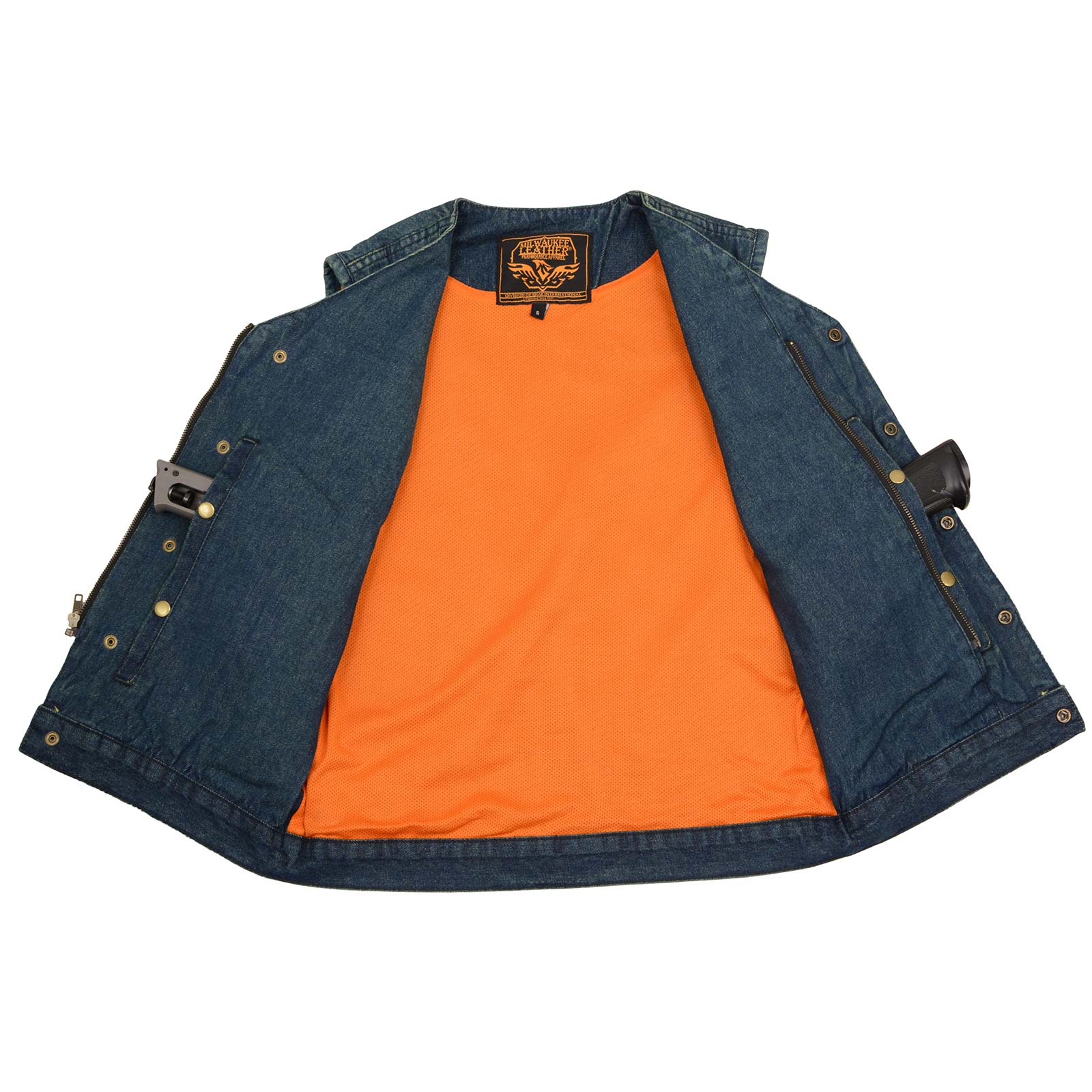Milwaukee Leather MDM3012 Men's 'Brute' Concealed Snap Blue Denim V-Neck Club Style Vest w/ Hidden Zipper - Image 5